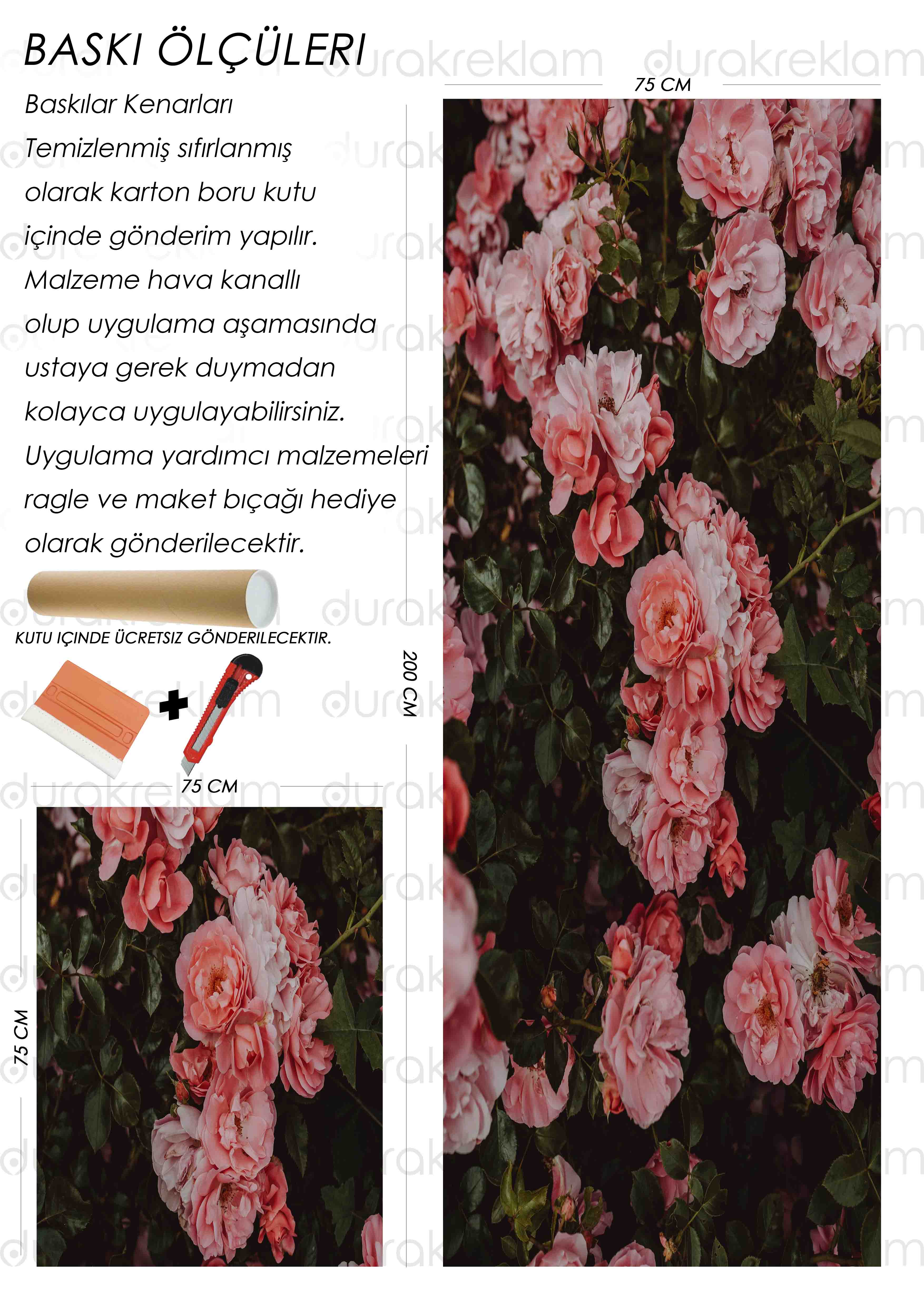 Gül Desenli Folyo Baskı Kaplama