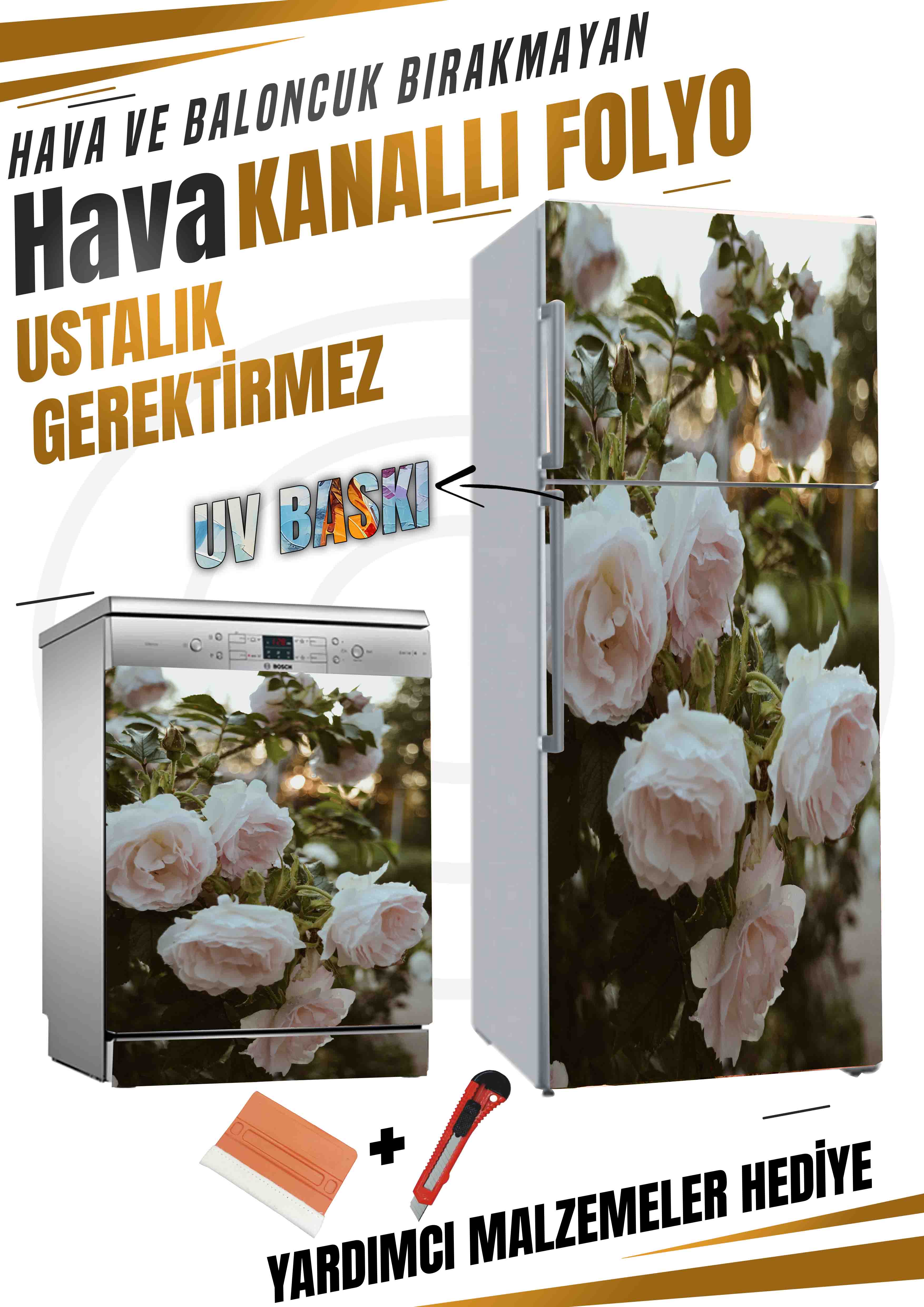 Gül Desenli Folyo Baskı Kaplama