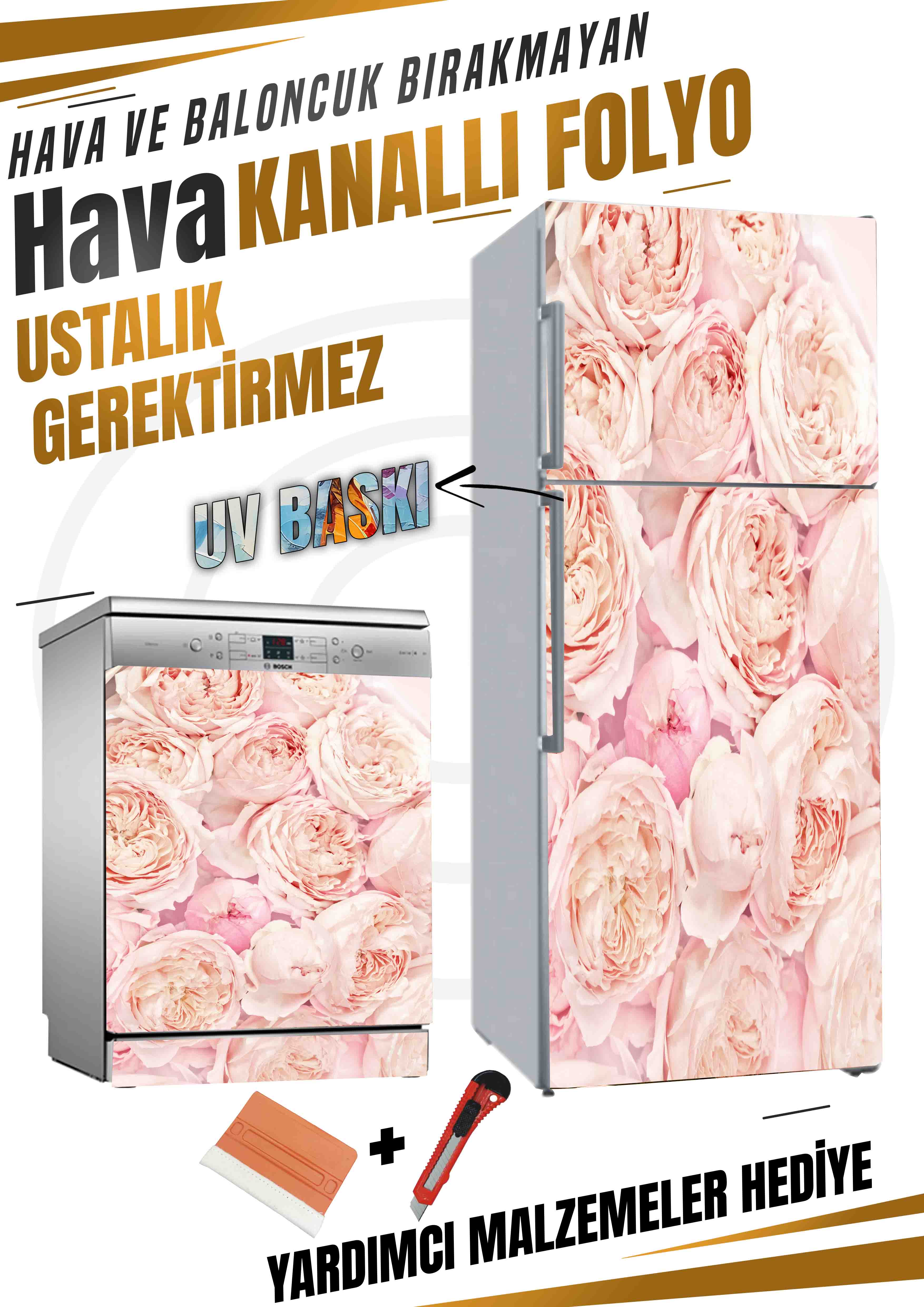 Gül Desenli Folyo Baskı Kaplama