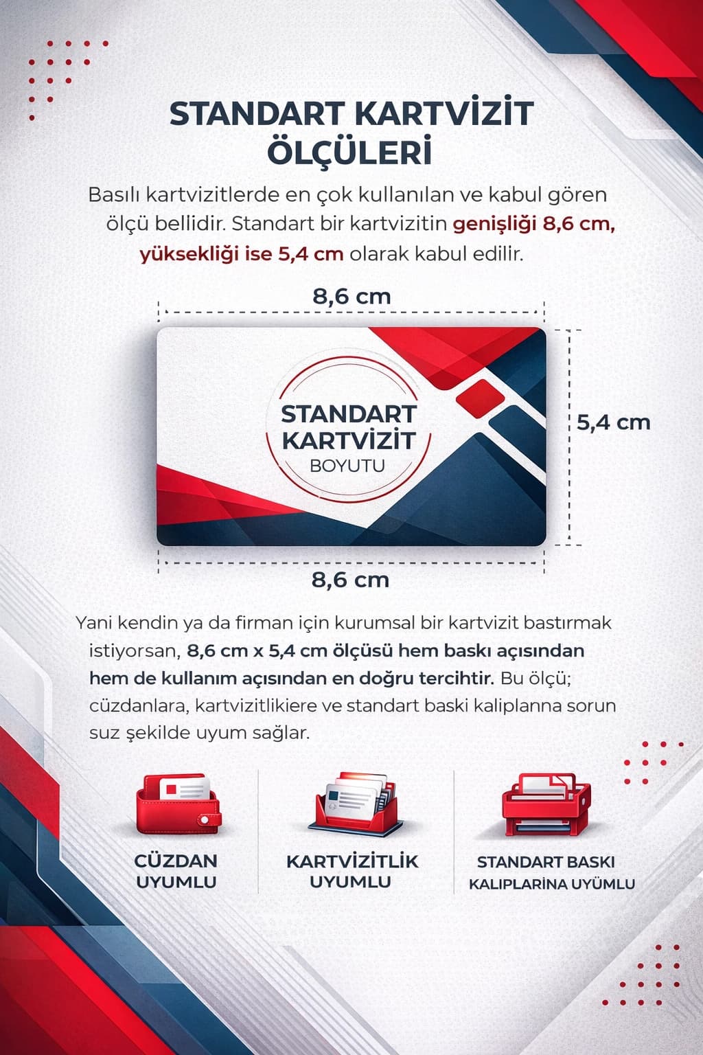 kartvizit için genel boyutlar