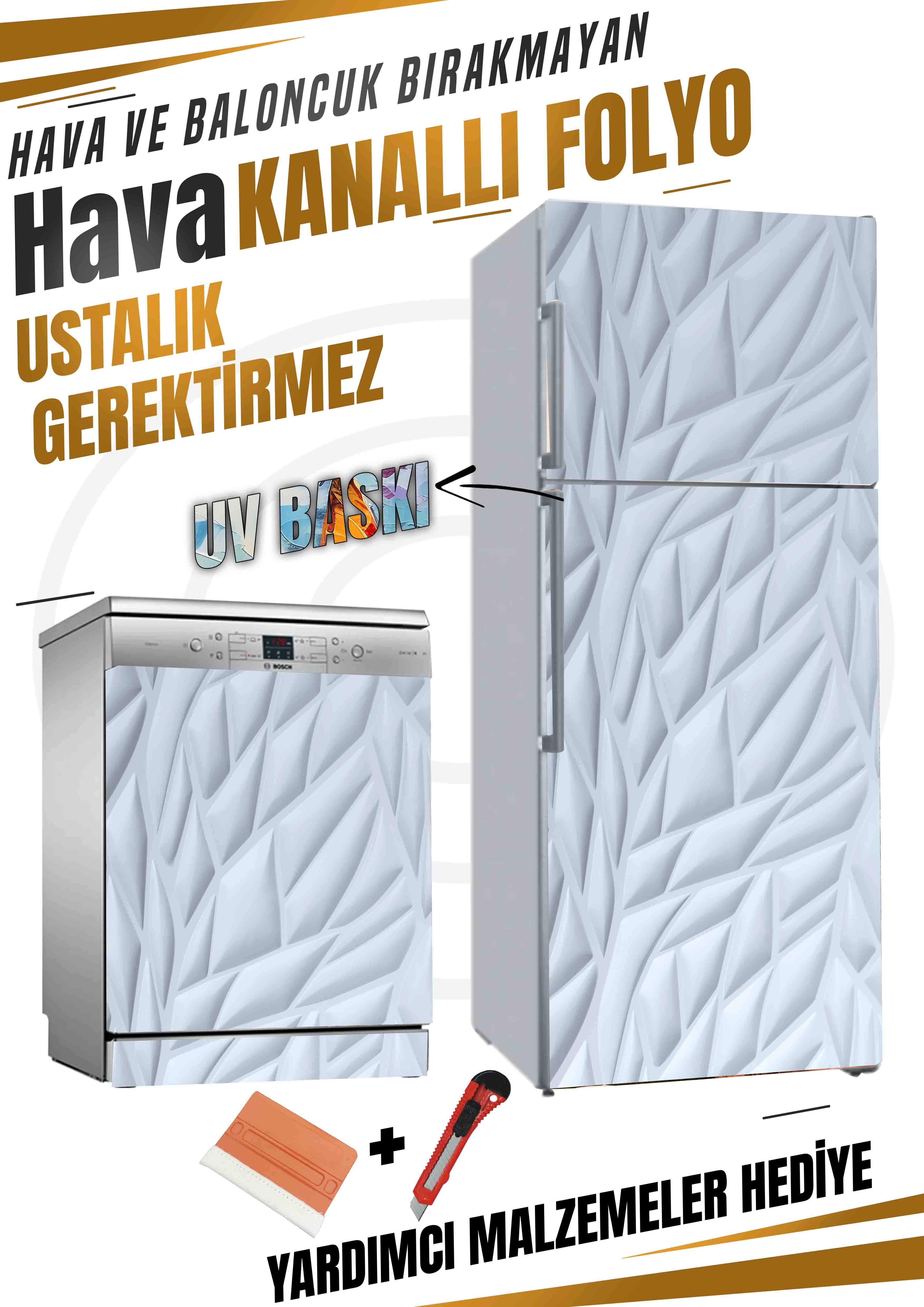 Beyaz Yaprak Desenli Folyo Baskı Kaplama