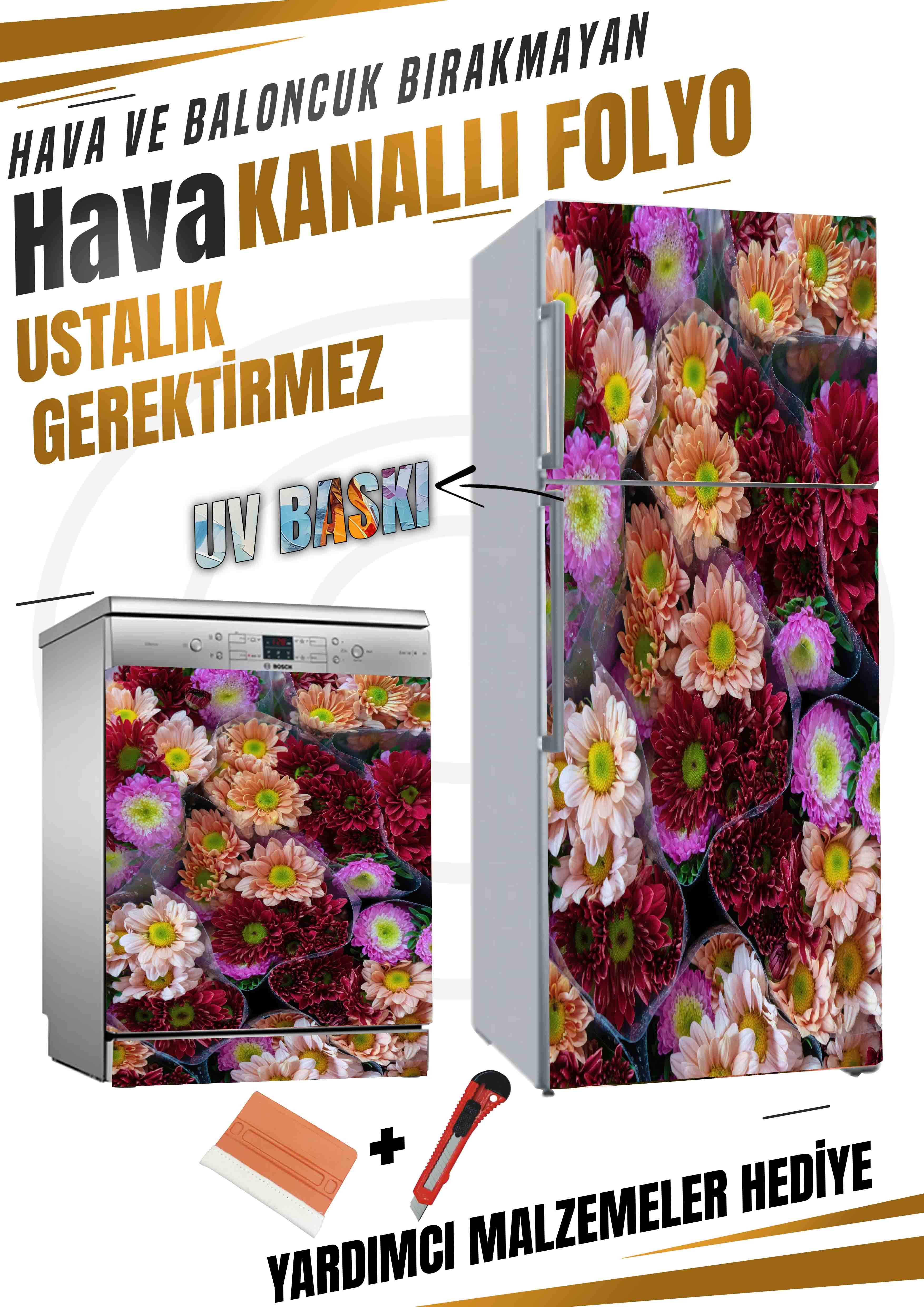 Çiçek Desenli Folyo Baskı Kaplama