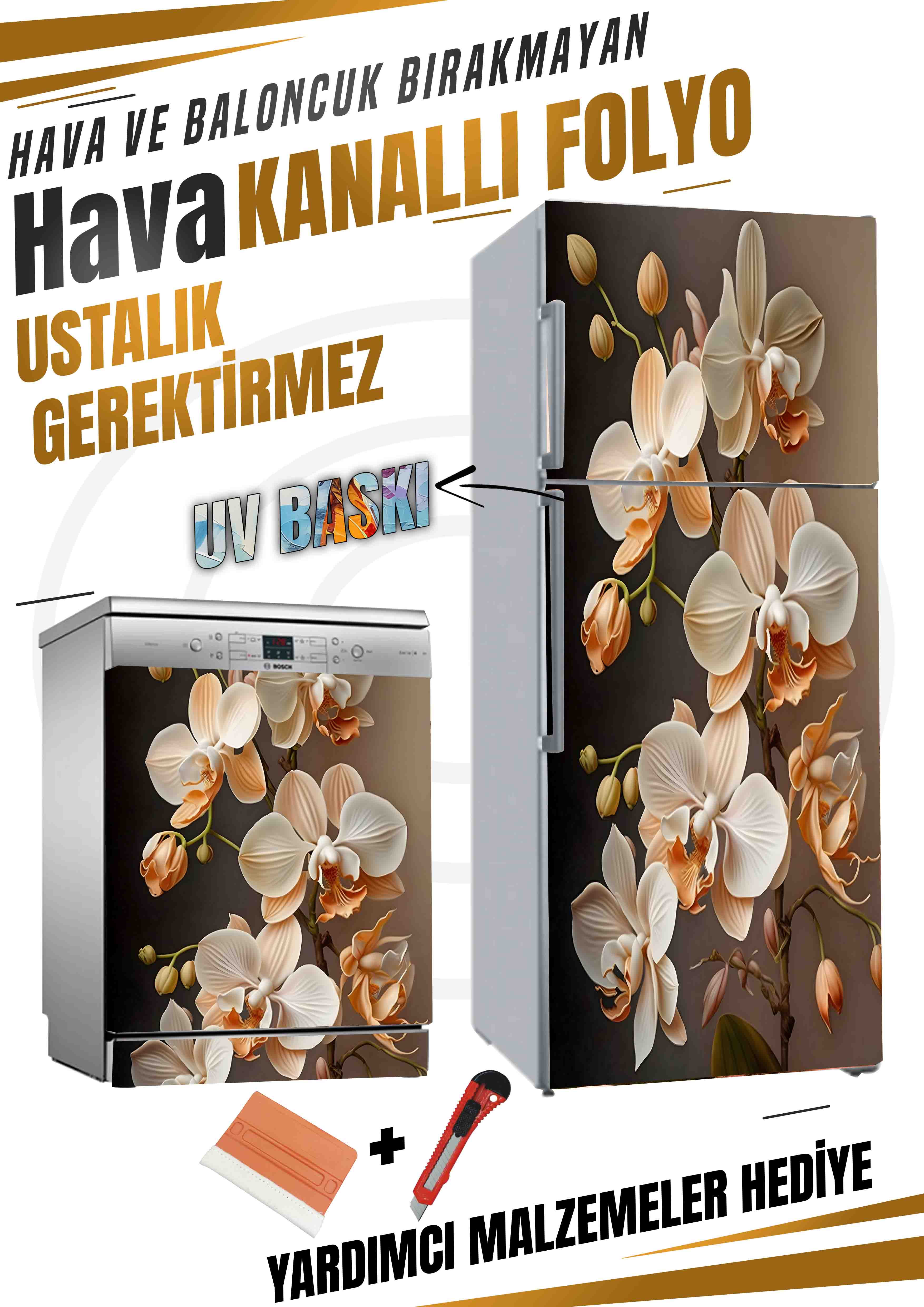 Orkide çiçeği desenli folyo kaplama