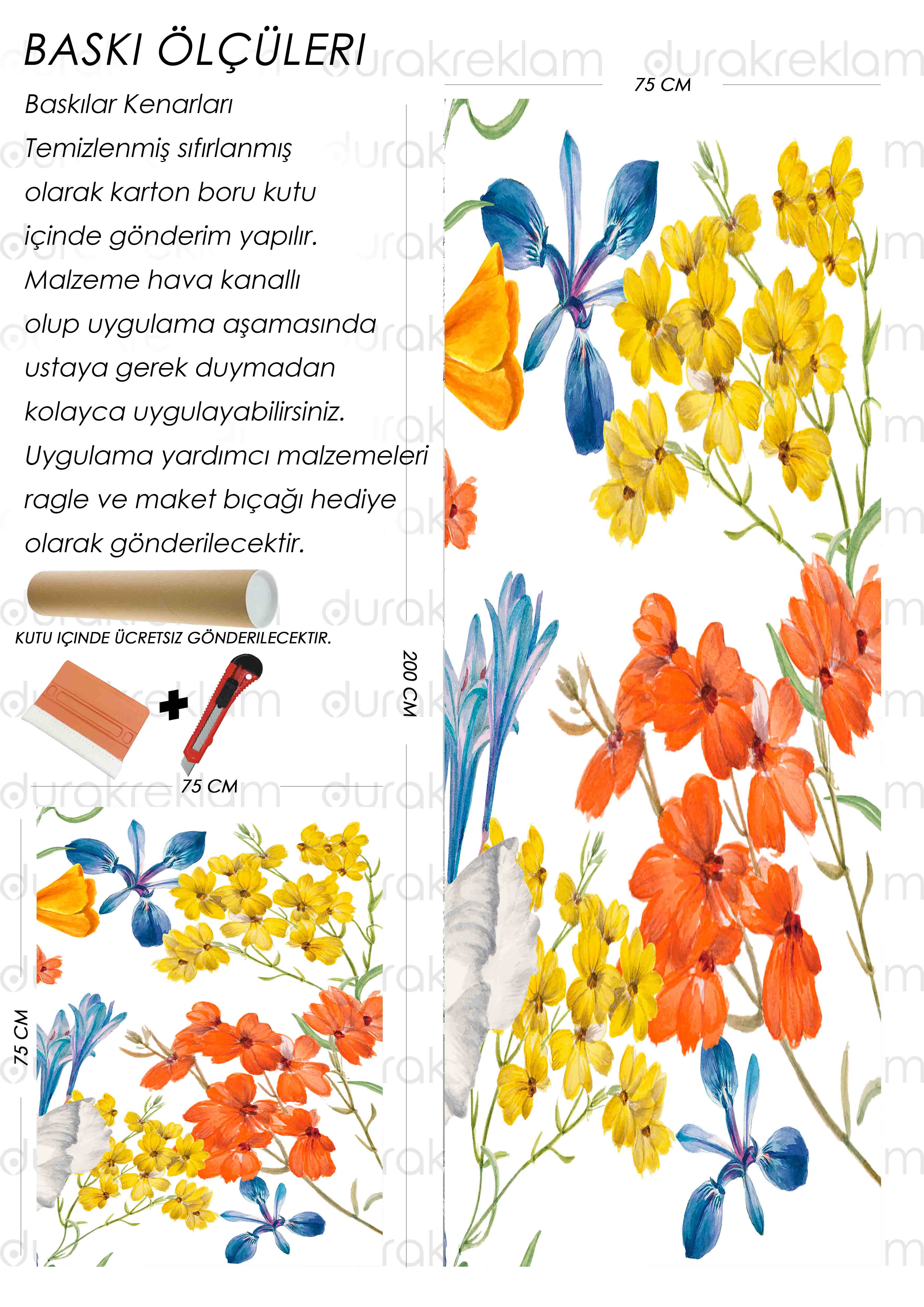 Çiçek Desenli Folyo Baskı Kaplama
