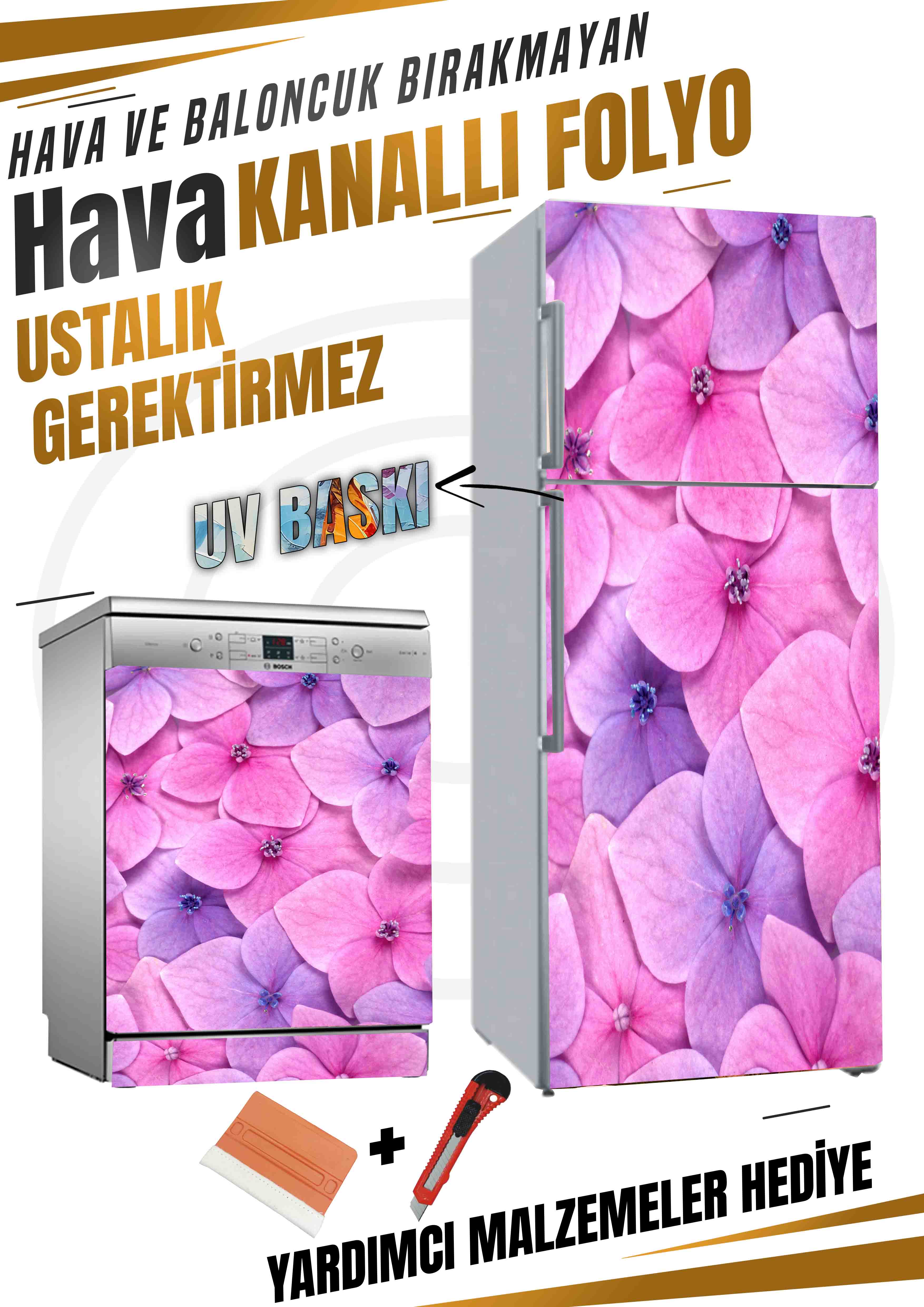 Ortanca Çiçeği Desenli Folyo Baskı Kaplama