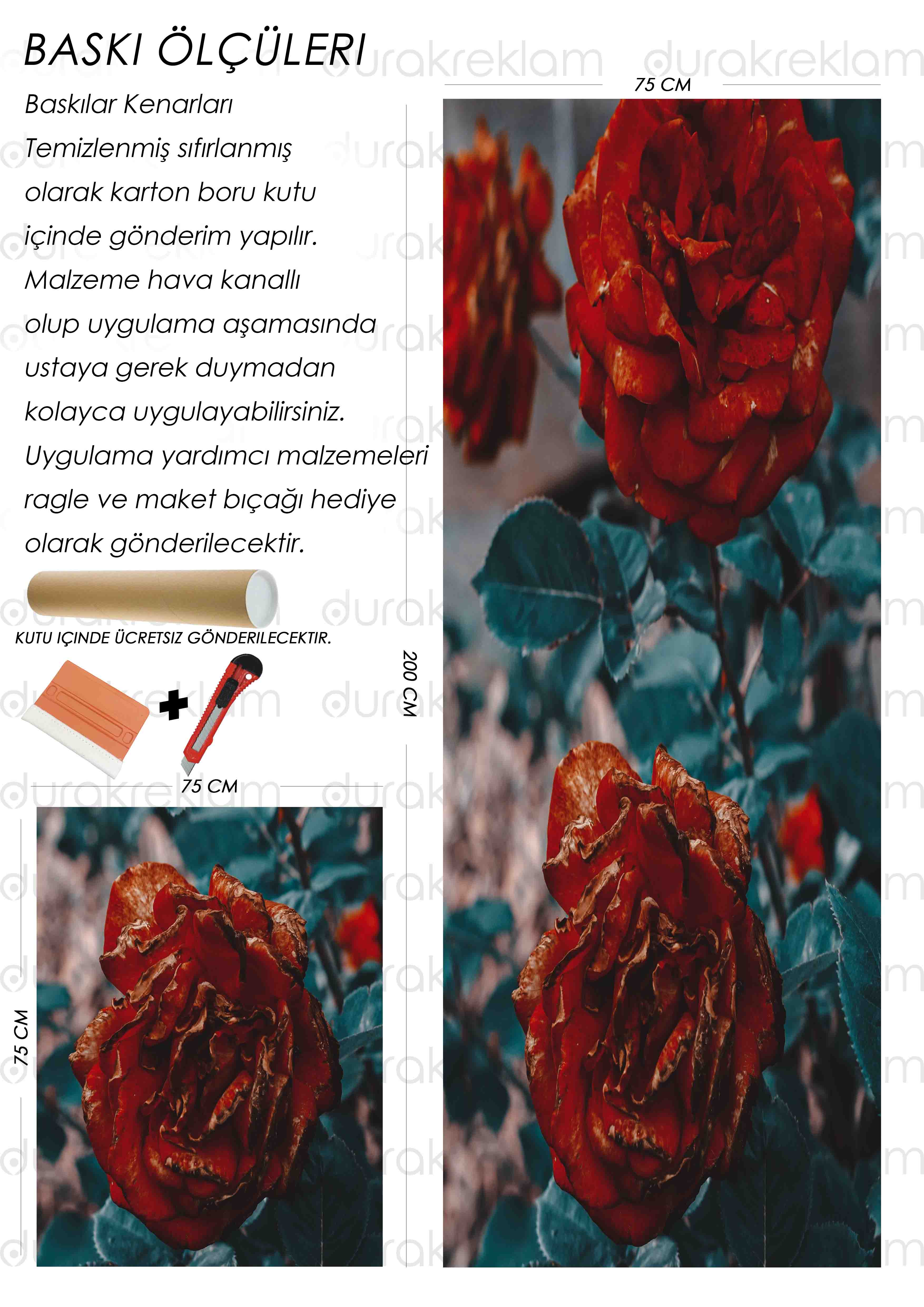 Gül Desenli Folyo Baskı Kaplama