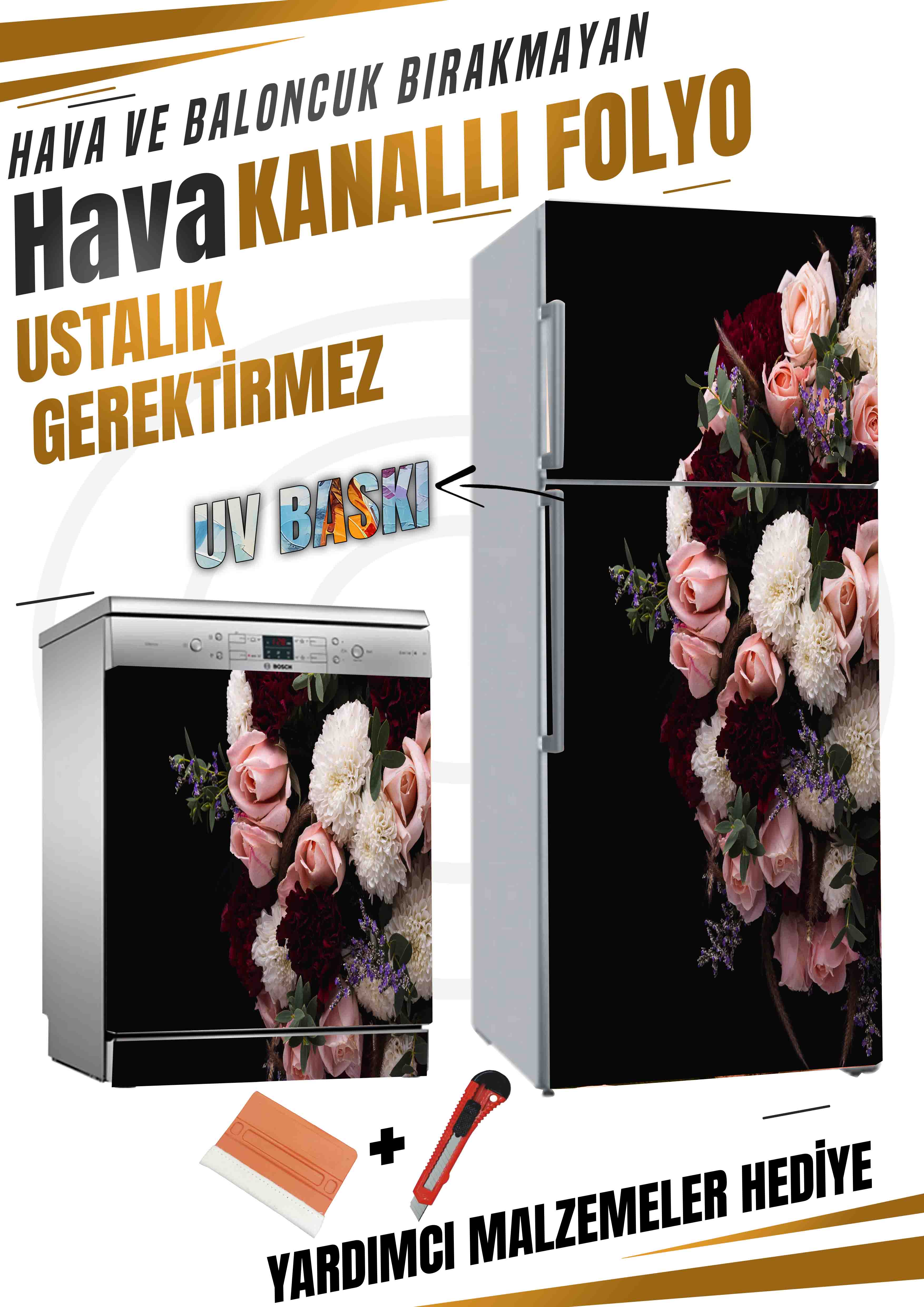 Çiçek Desenli Folyo Baskı Kaplama