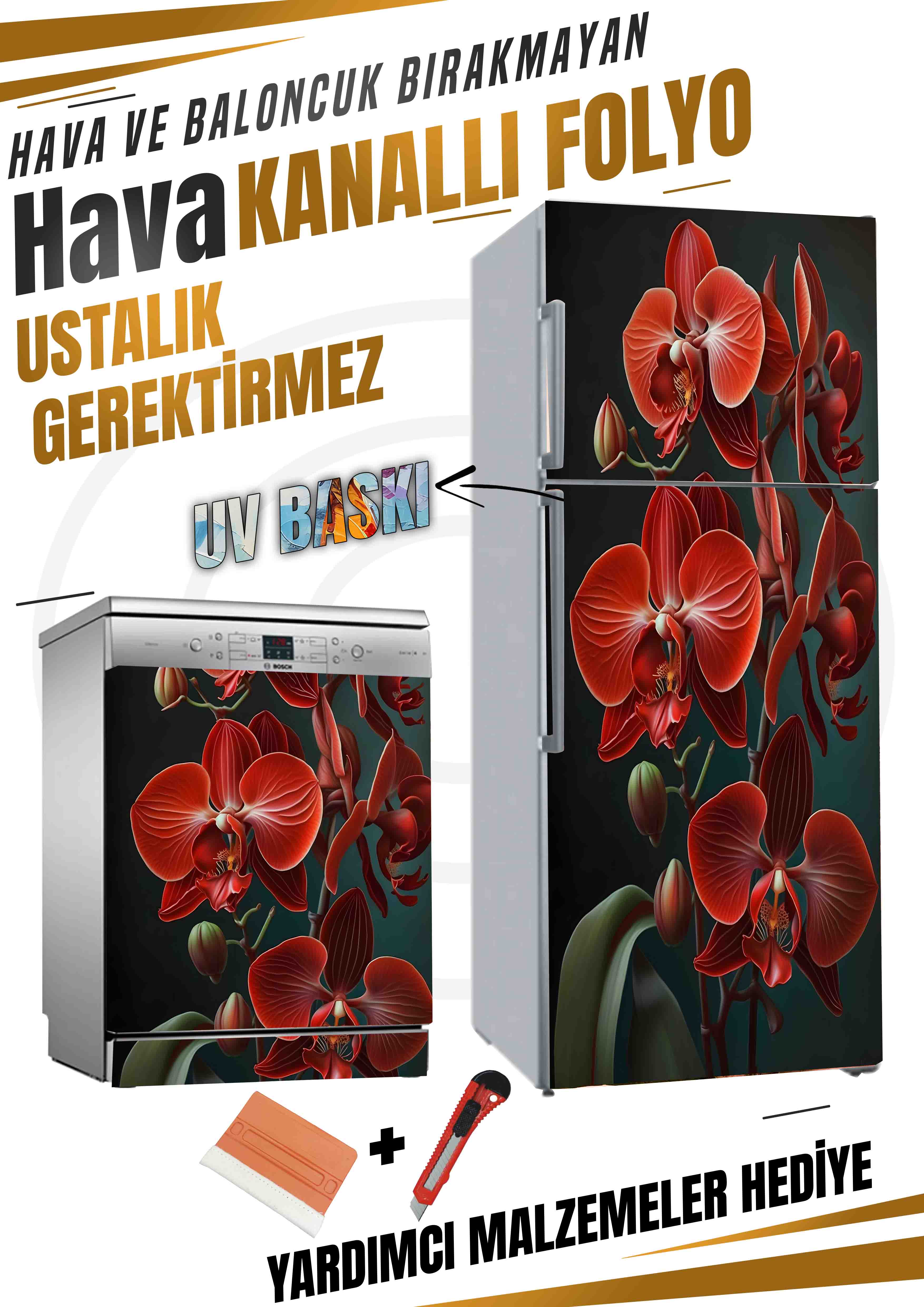 Orkide çiçeği desenli folyo kaplama