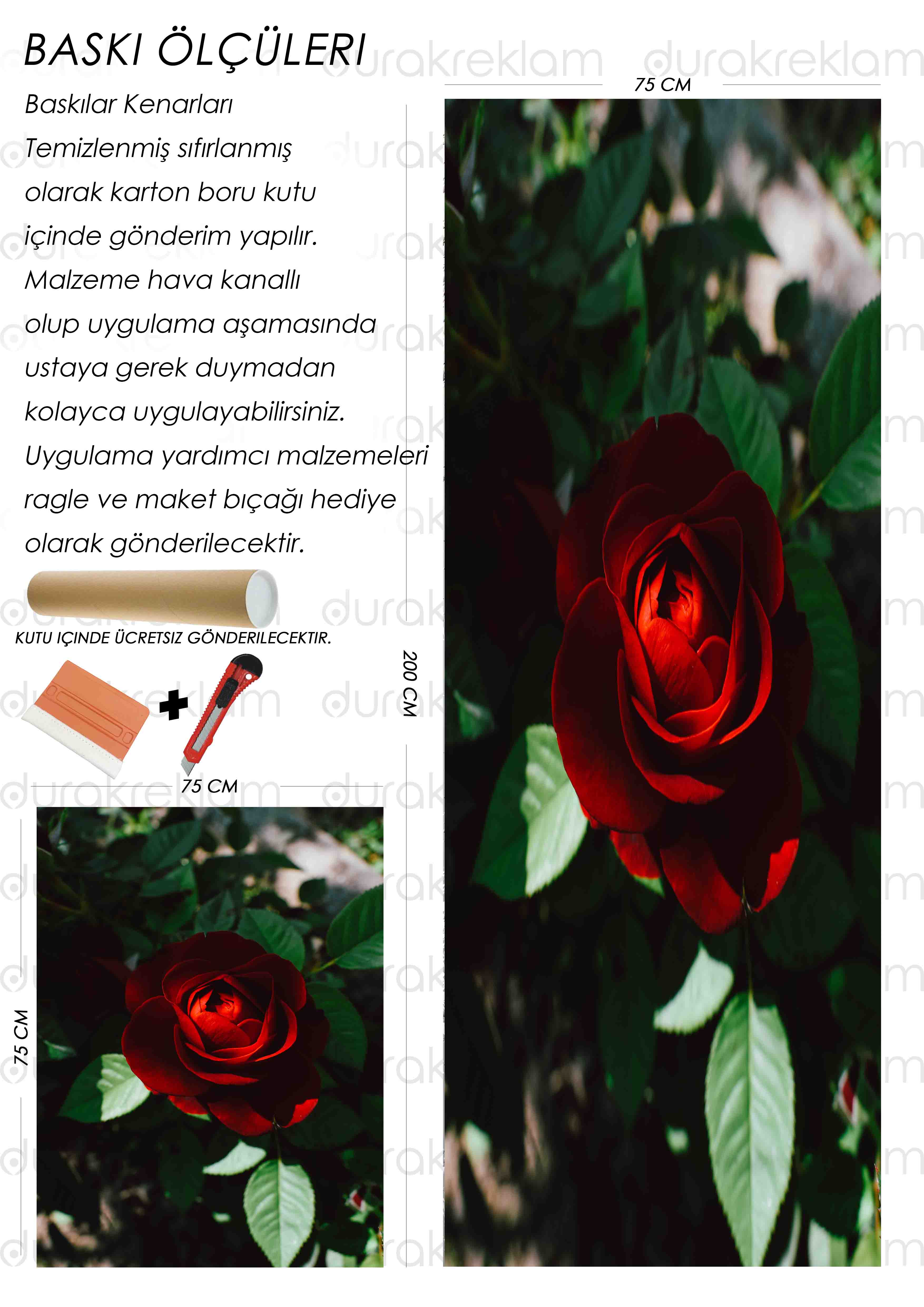 Gül Desenli Folyo Baskı