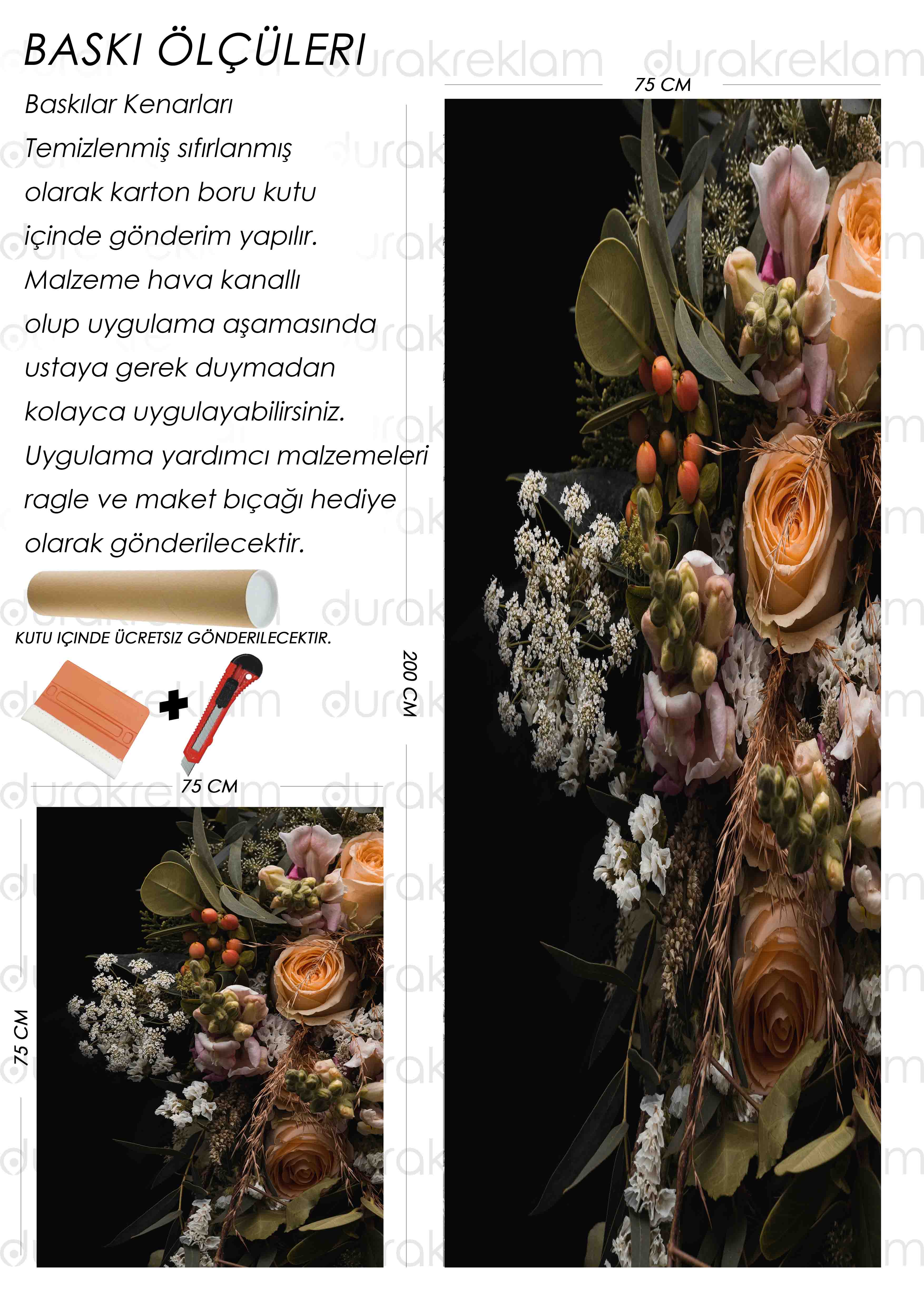 Çiçek Desenli Folyo Baskı Kaplama