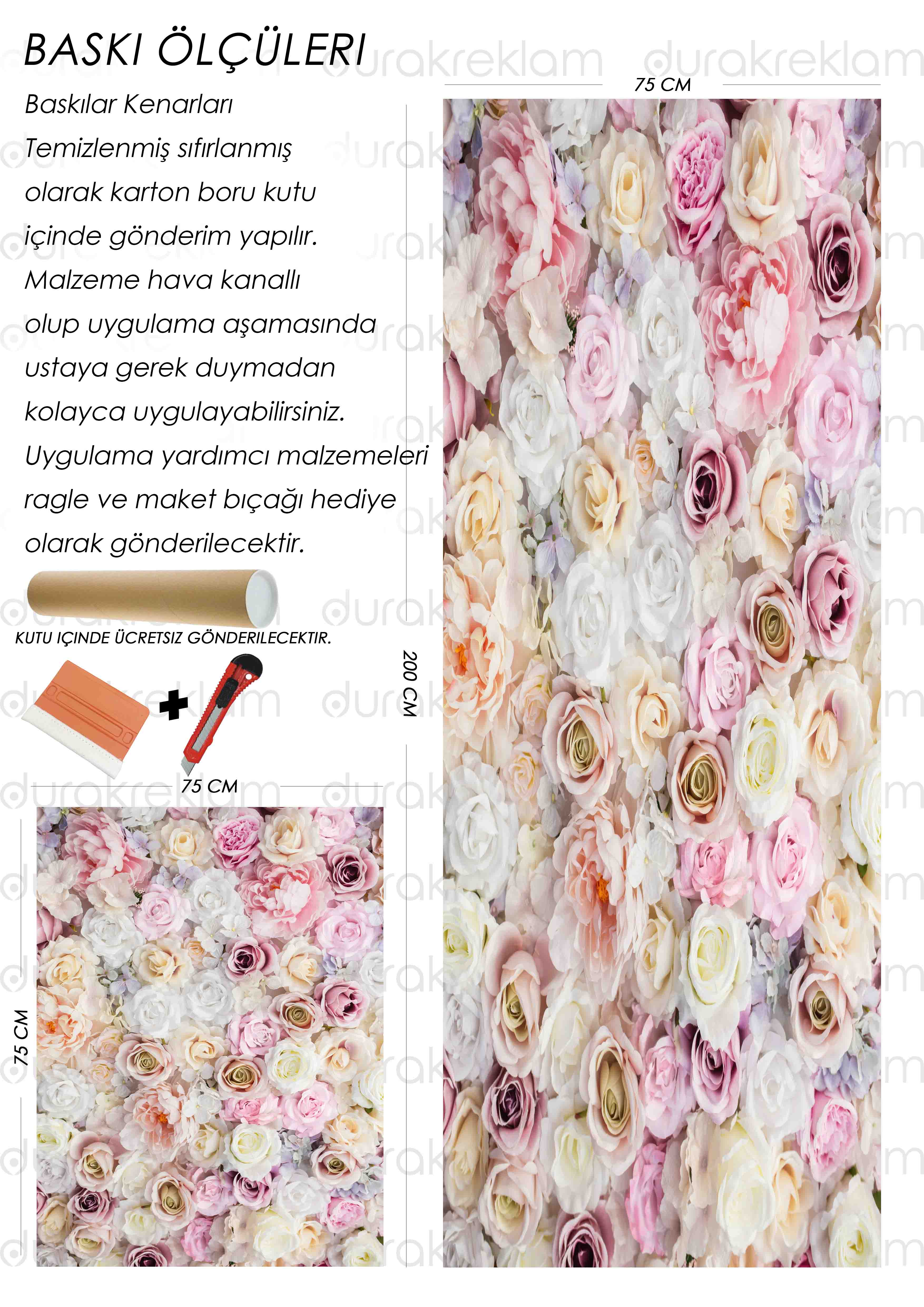 Gül Desenli Folyo Baskı Kaplama