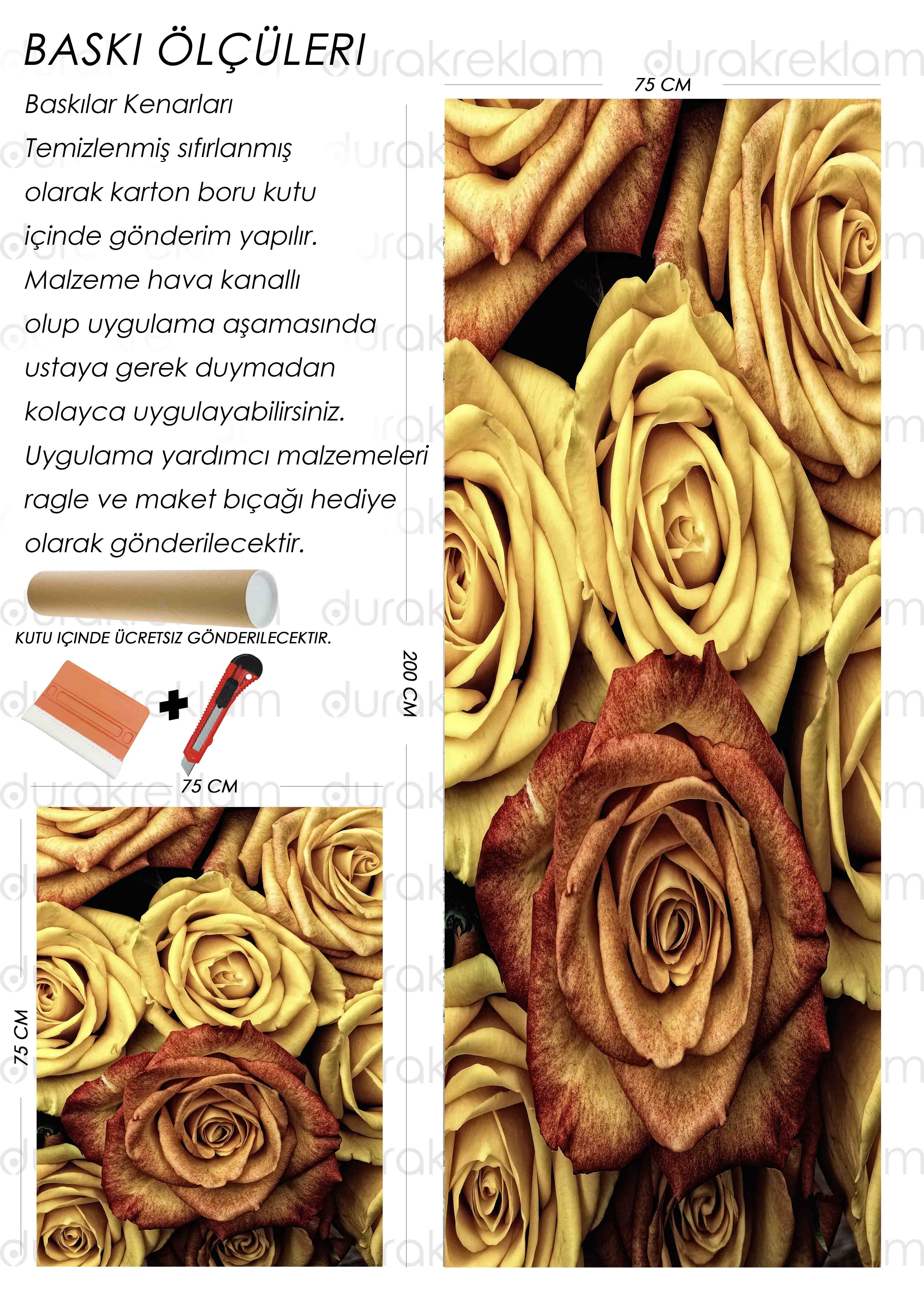 Gül Desenli Folyo Baskı Kaplama