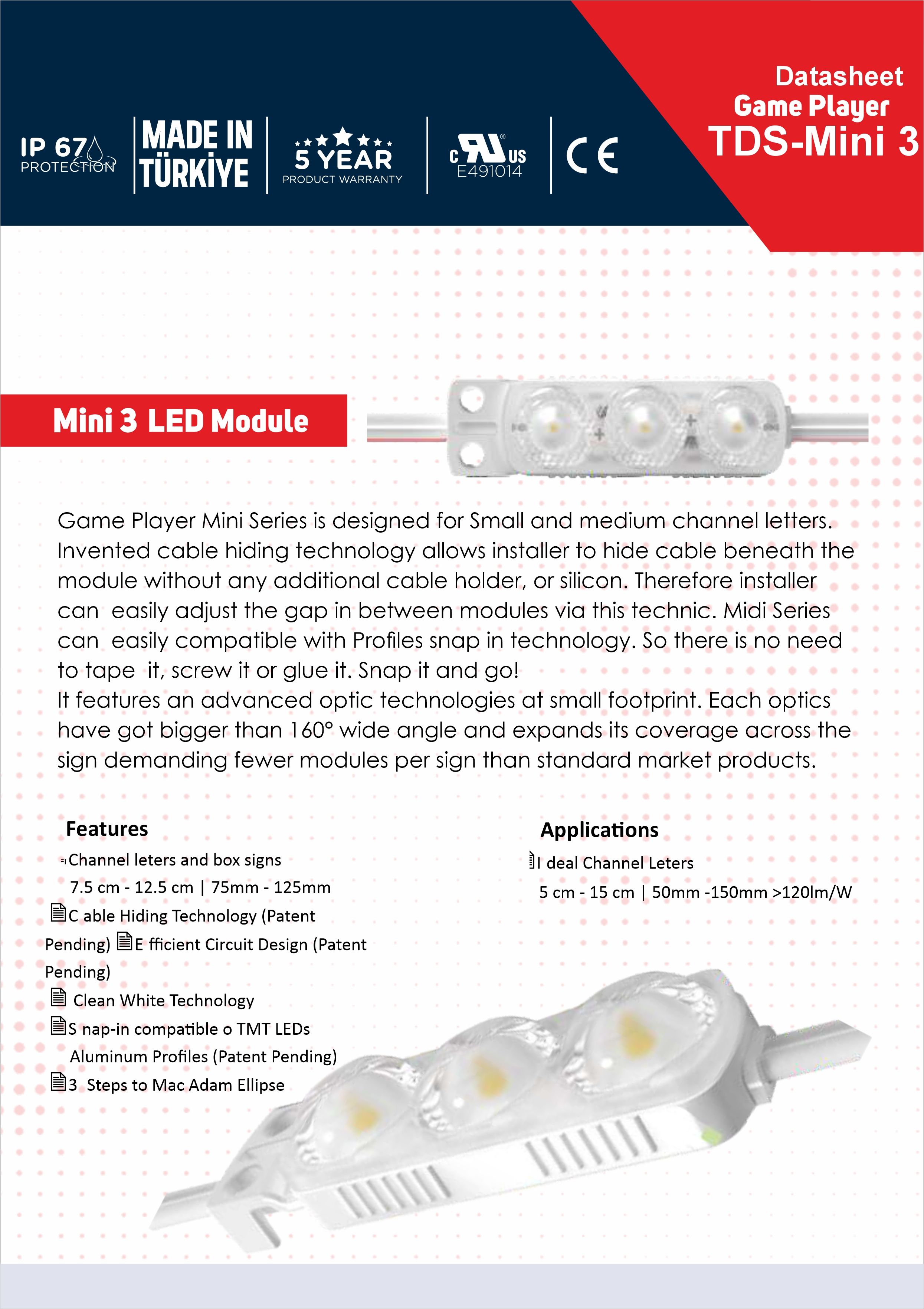 SAMSUN ÇİPLİ MINI3 MODÜL LED 50 ADET 