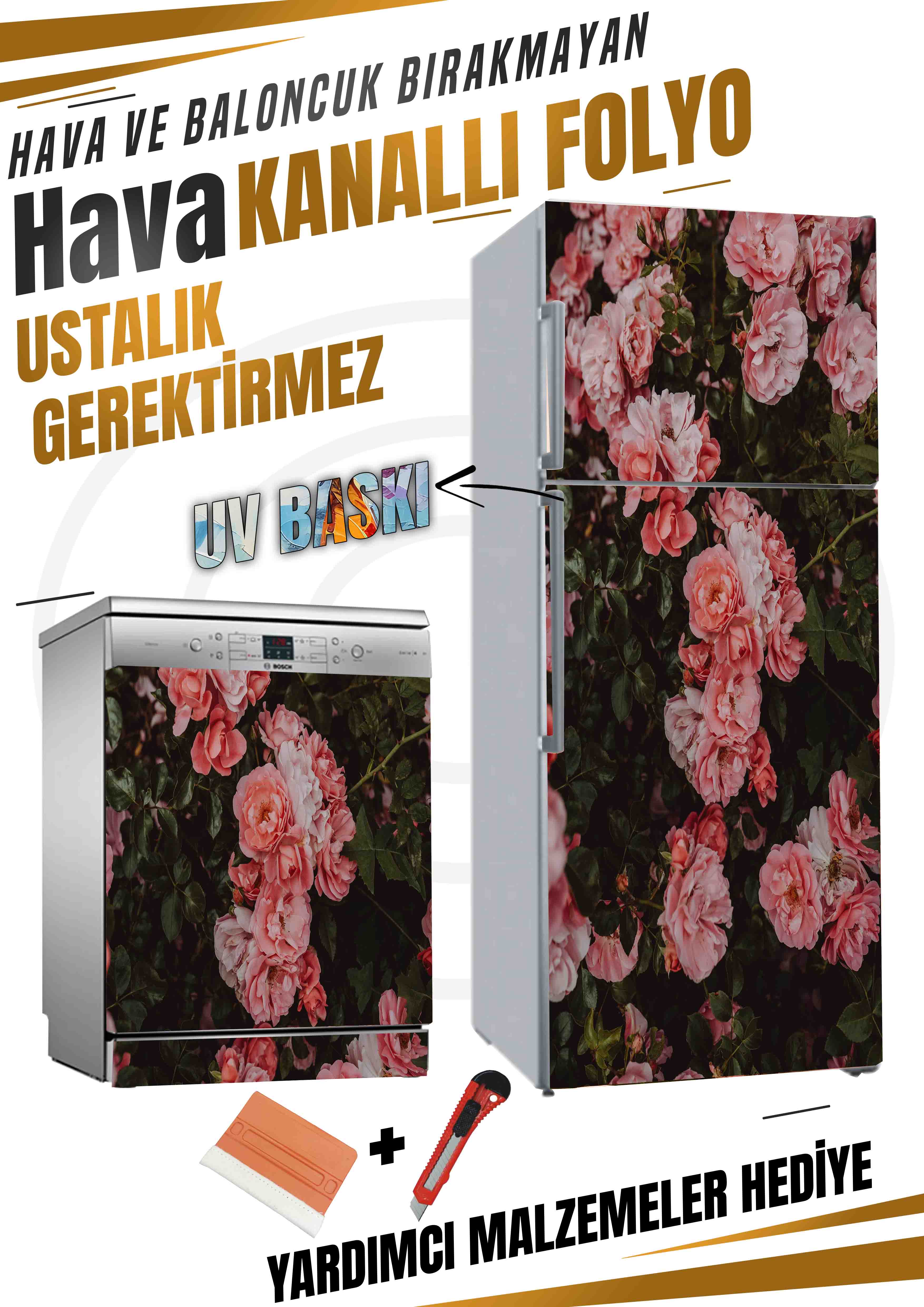 Gül Desenli Folyo Baskı Kaplama