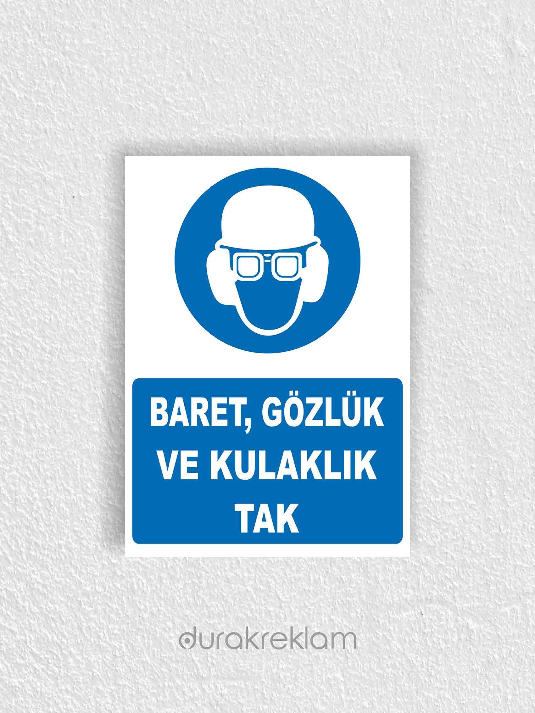 Baret, Gözlük Ve Kulaklık Tak Uyarı Levhası