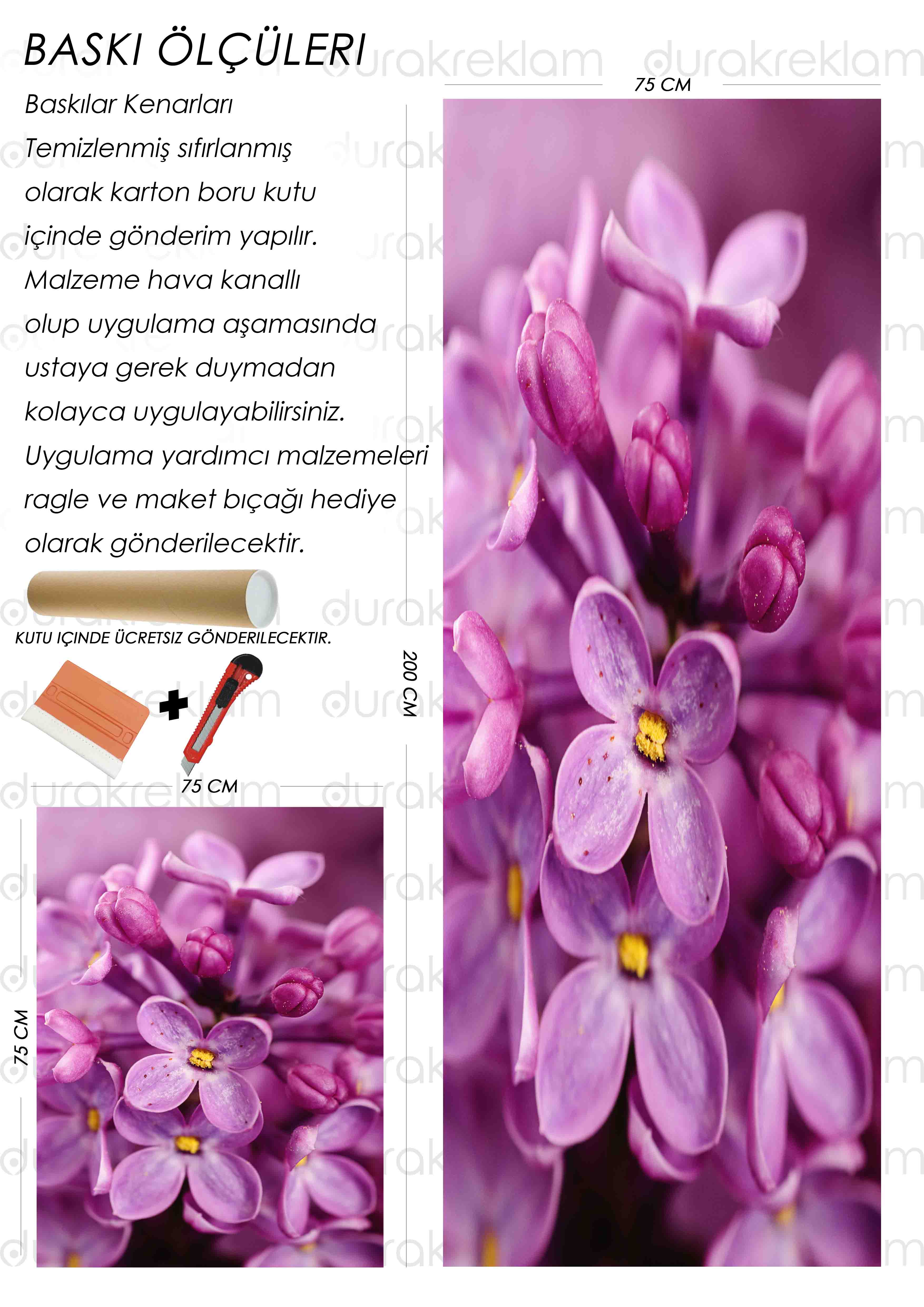 Leylak Çiçeği Desenli Folyo Baskı Kaplama