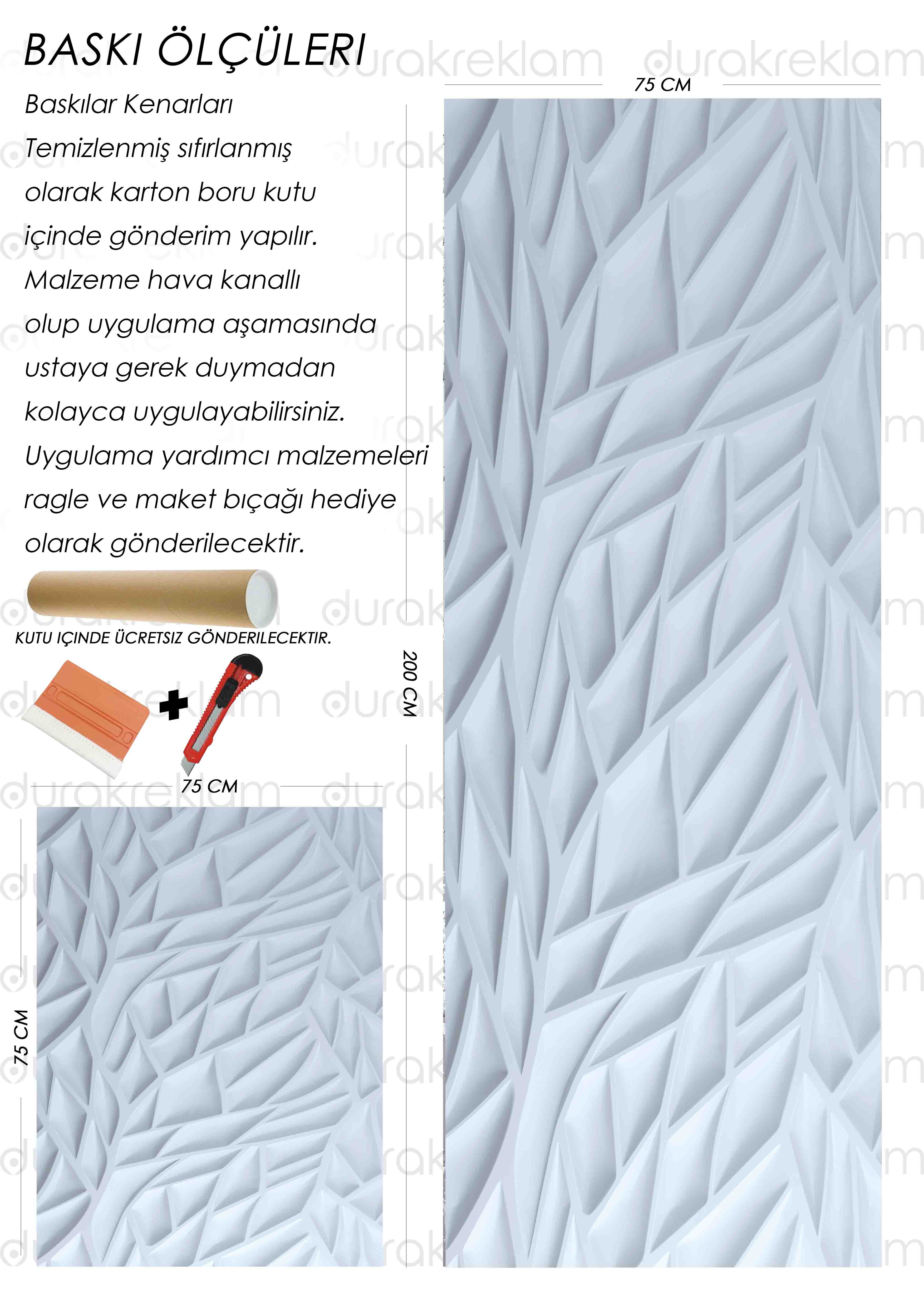 Beyaz Yaprak Desenli Folyo Baskı Kaplama