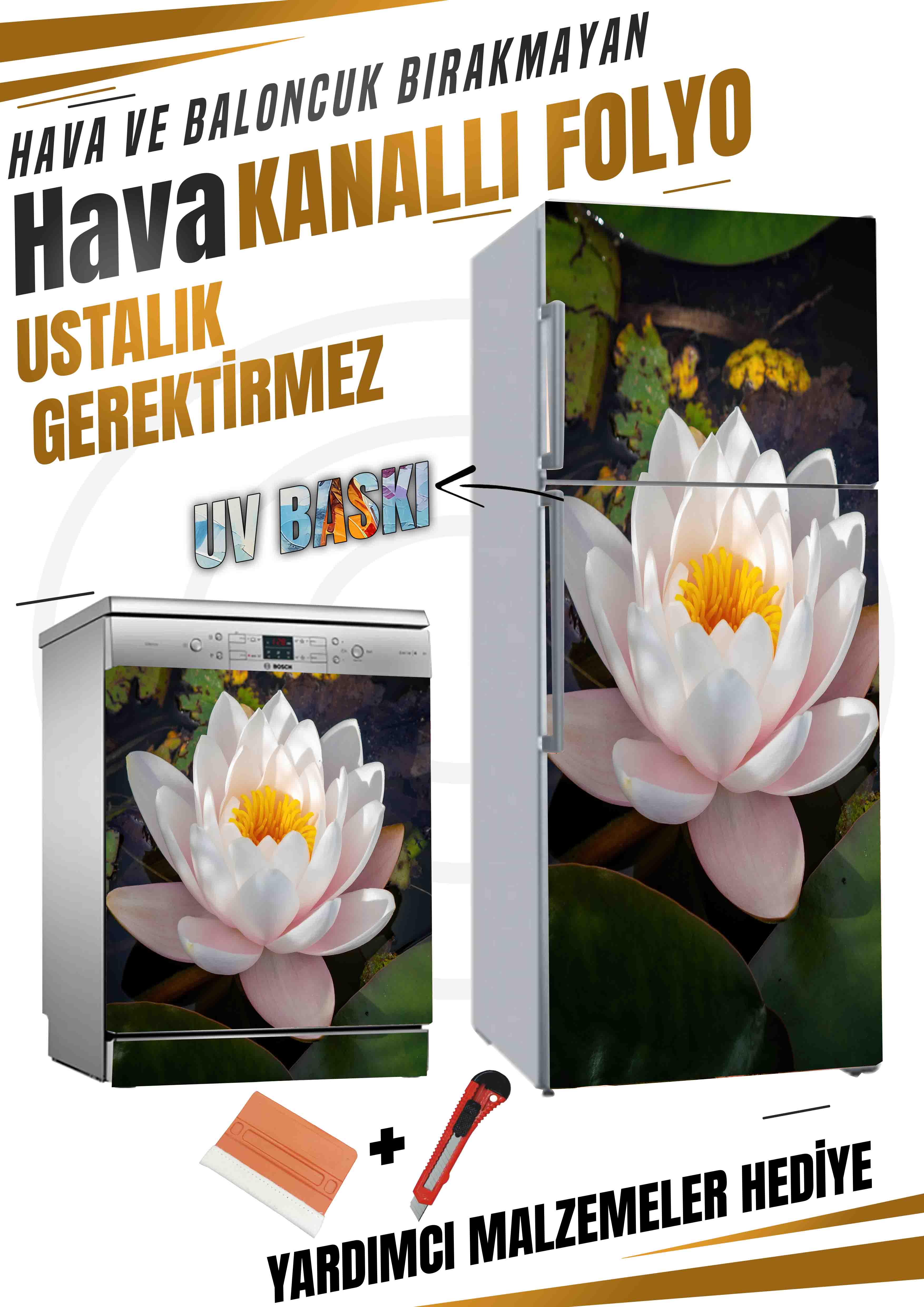 Lotus Çiçeği Desenli Folyo Kaplama