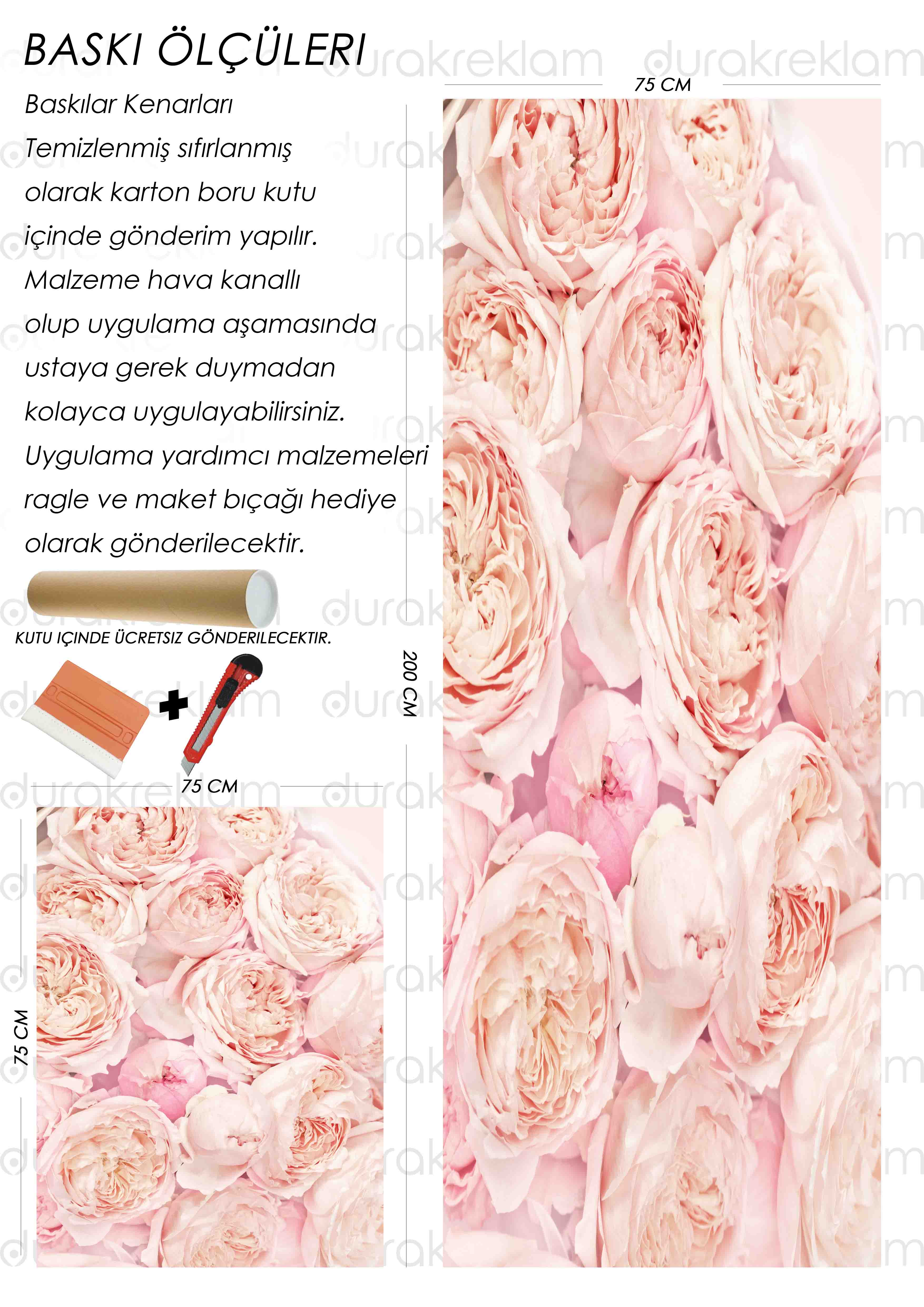 Gül Desenli Folyo Baskı Kaplama