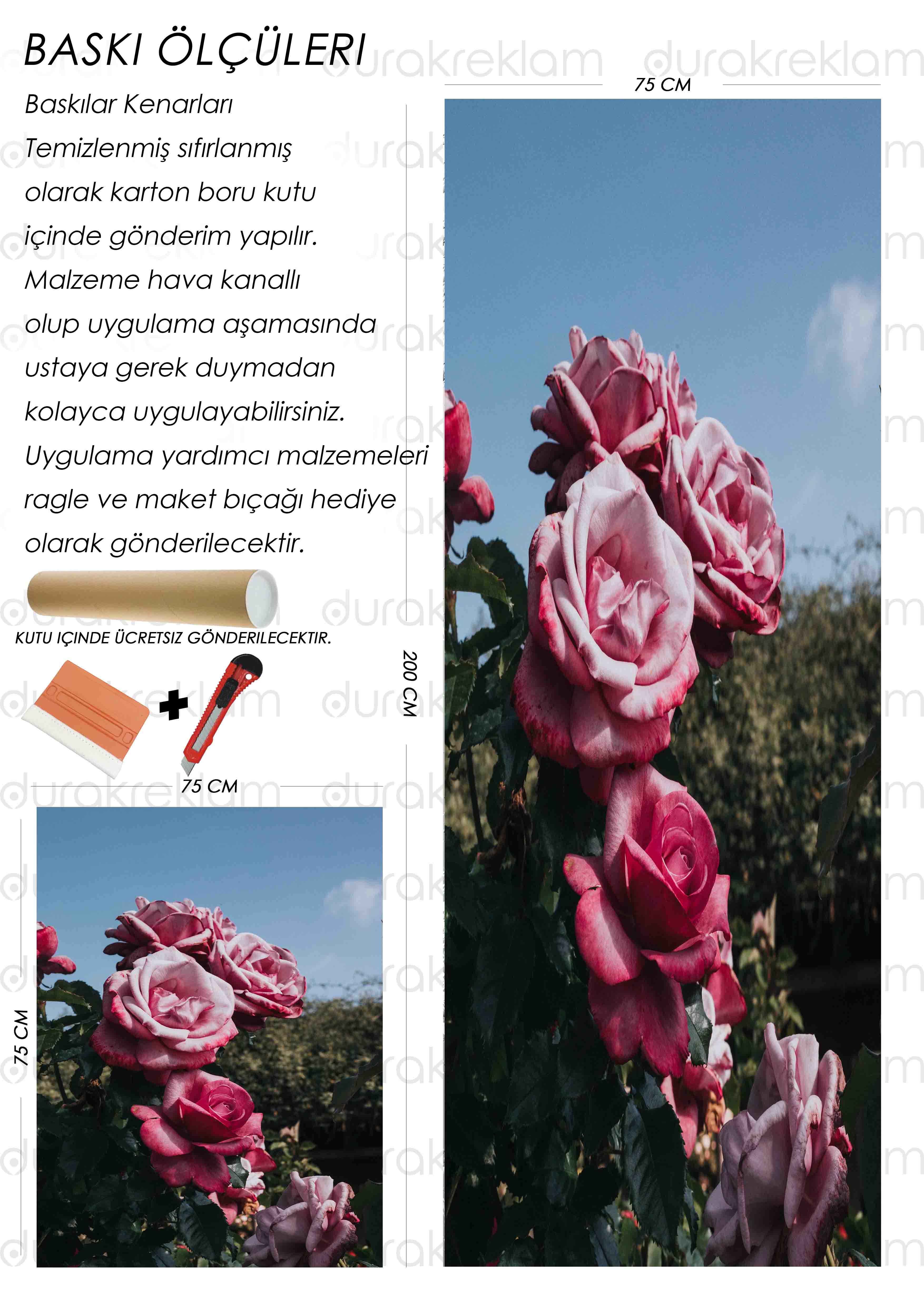 Gül Desenli Folyo Baskı Kaplama