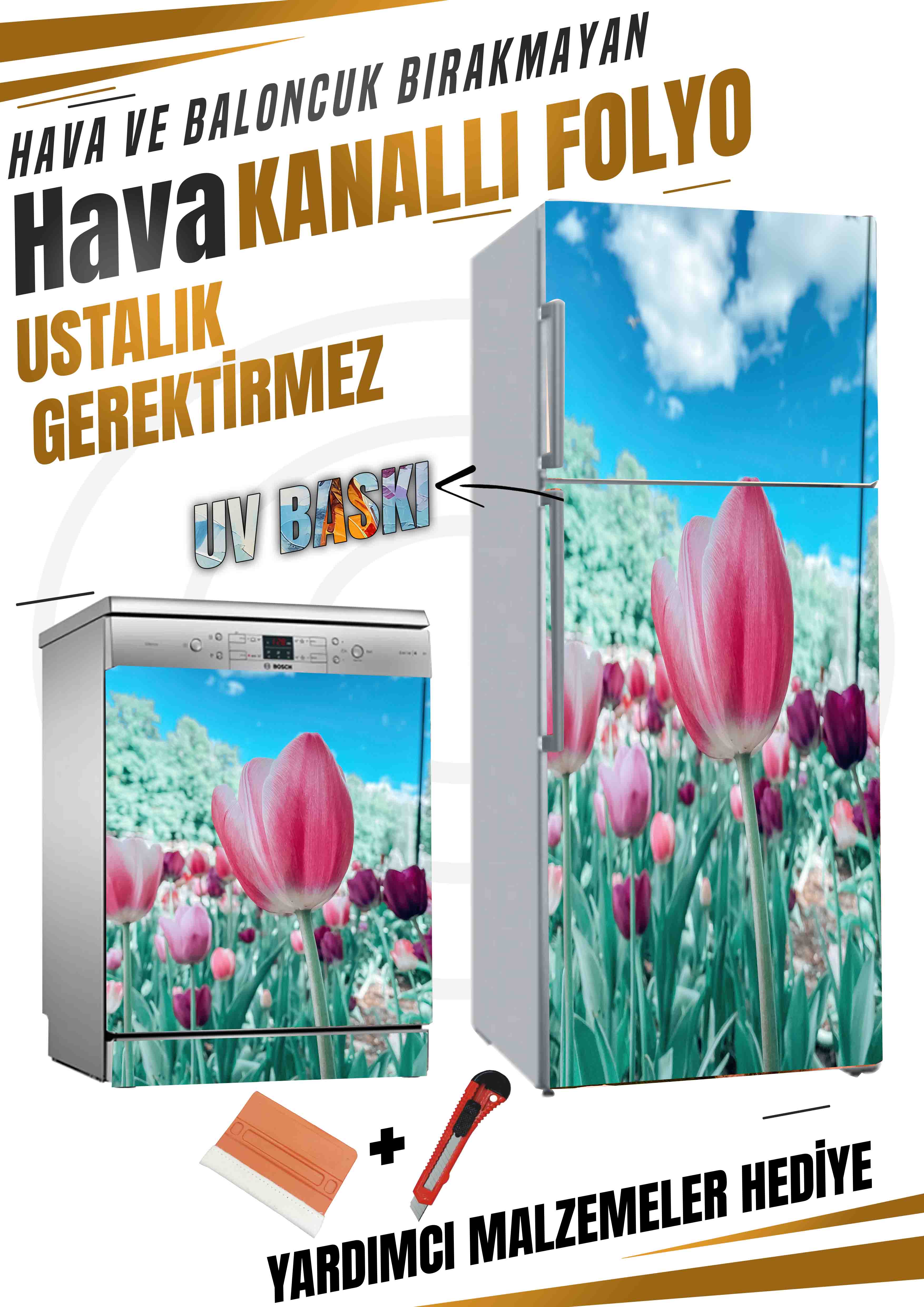 Lale Desenli Folyo Baskı Kaplama