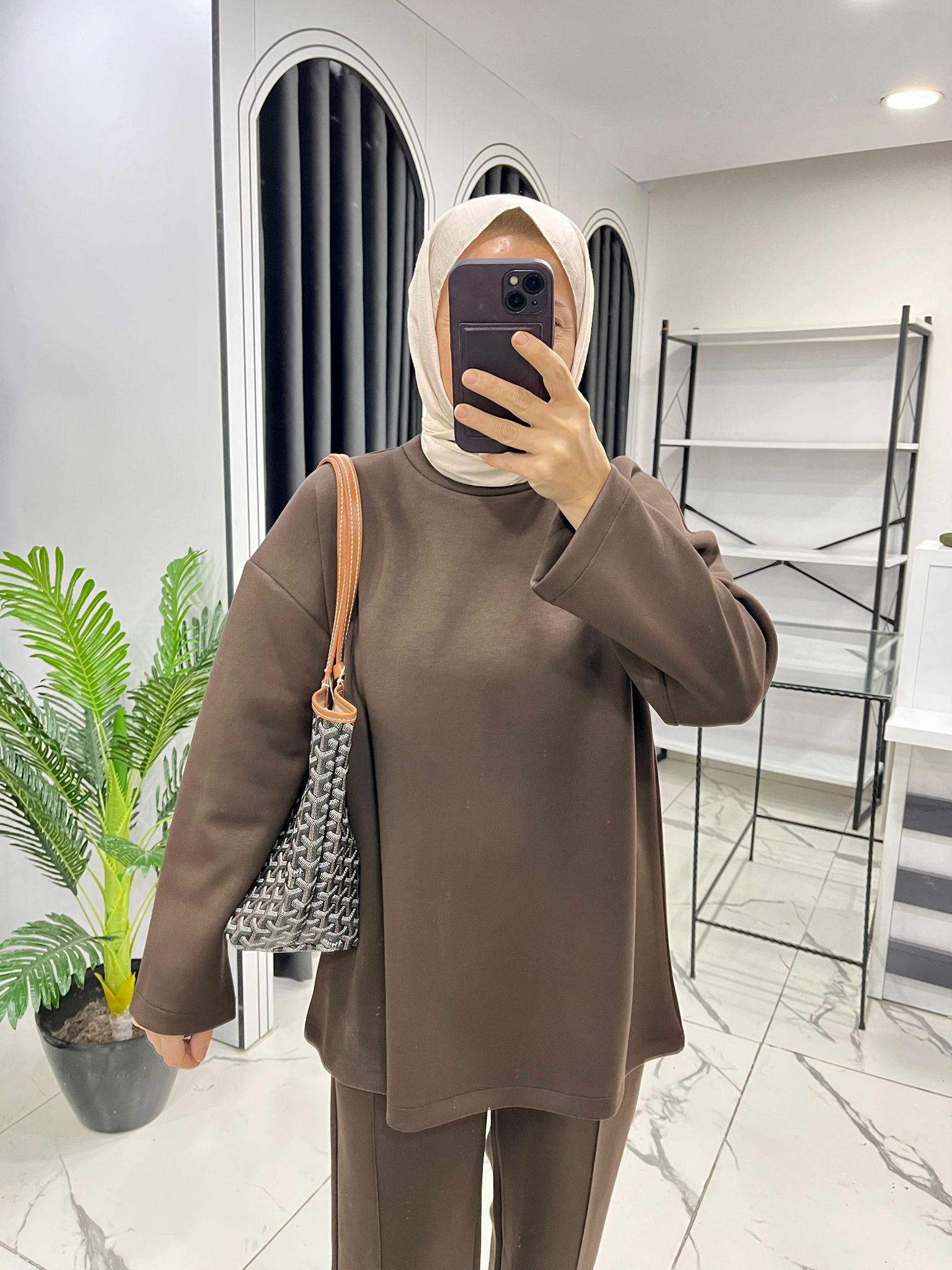 Günlük basic takım kahverengi 