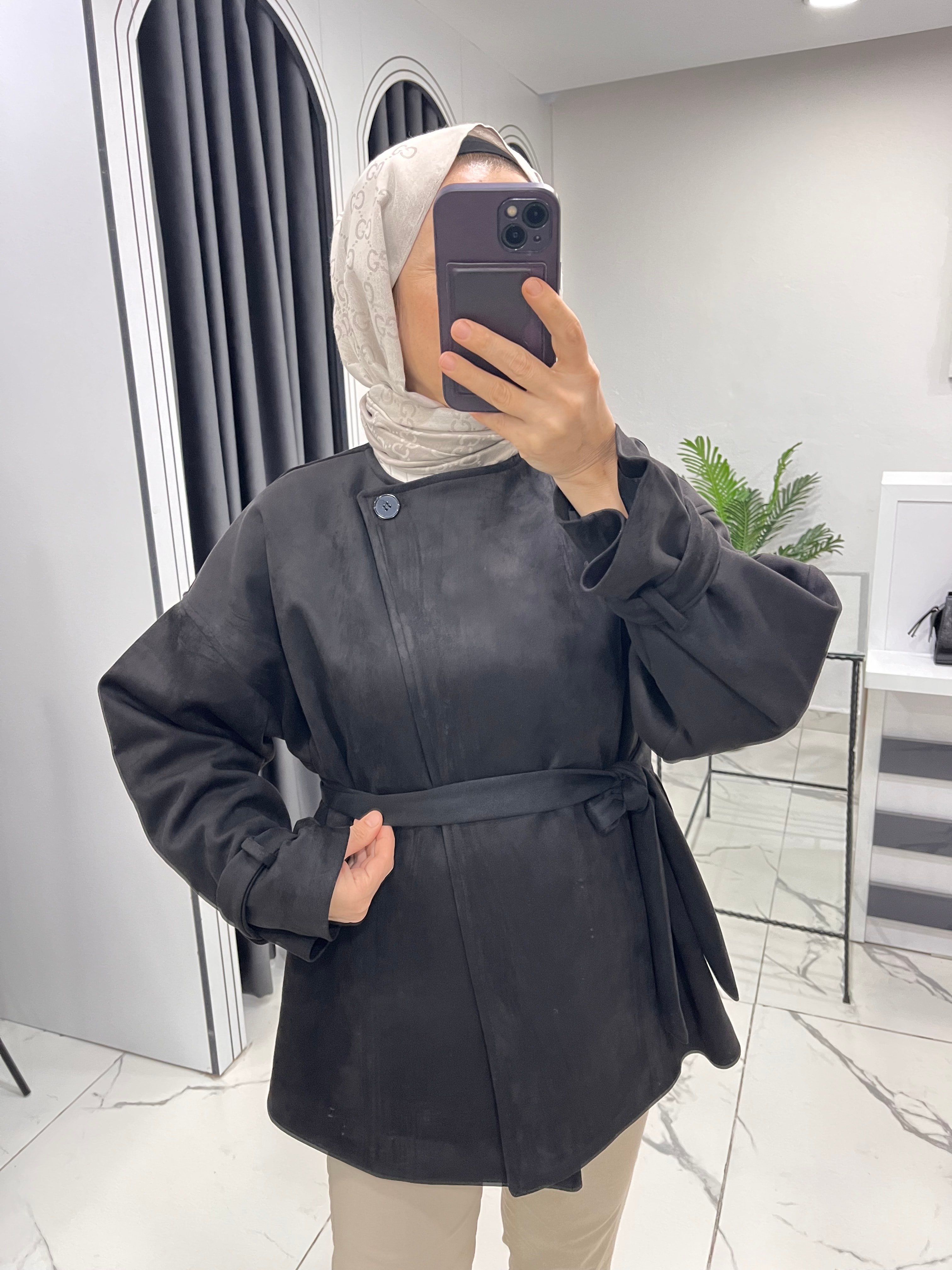 Siyah Süet astarlı ceket 