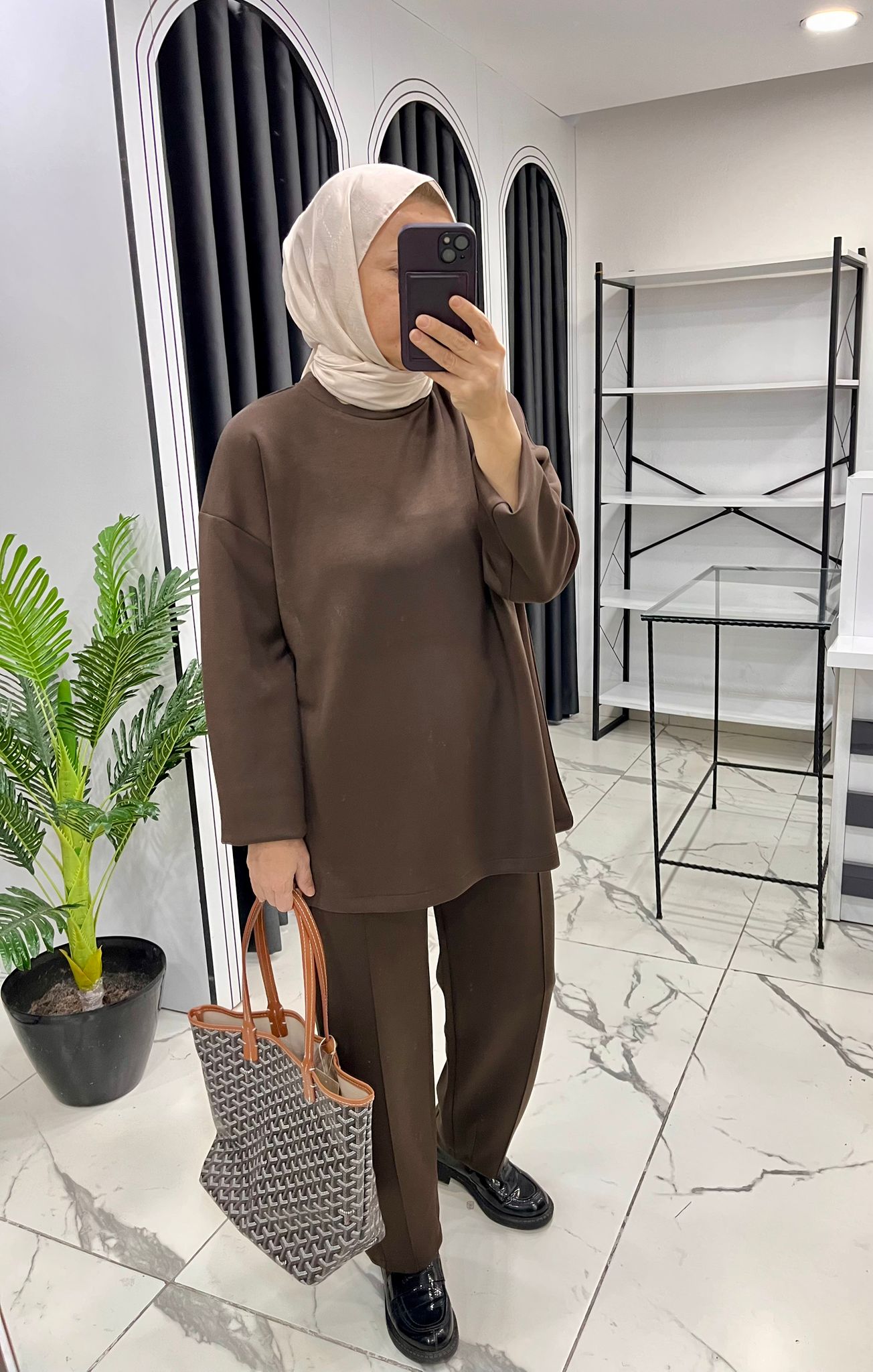 Günlük basic takım kahverengi 