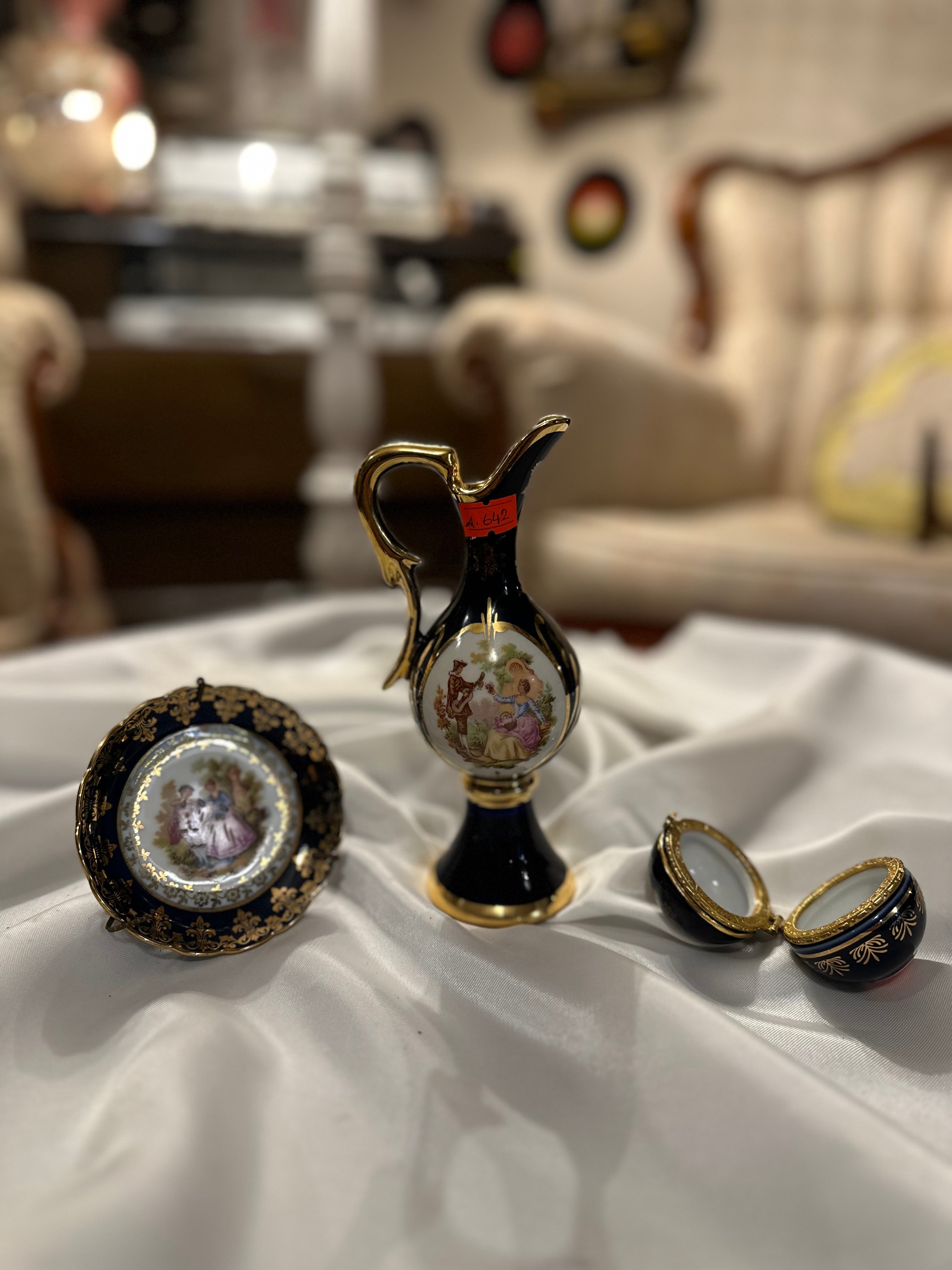 Limoges Sürahi, Kutu ve Tabak - Mini 3'lü Set