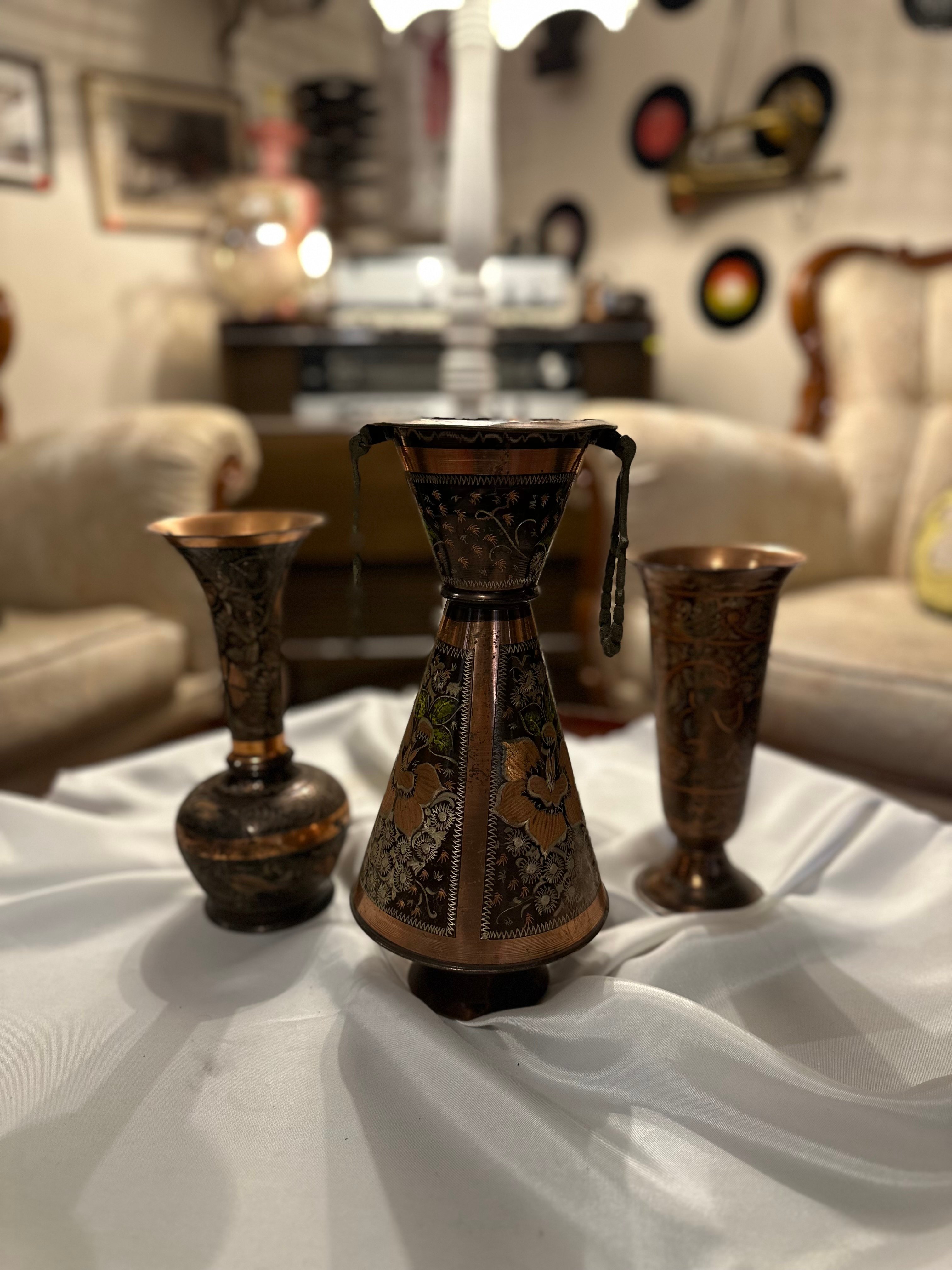 El İşçiliği Bakır Vazo - 3'lü Set