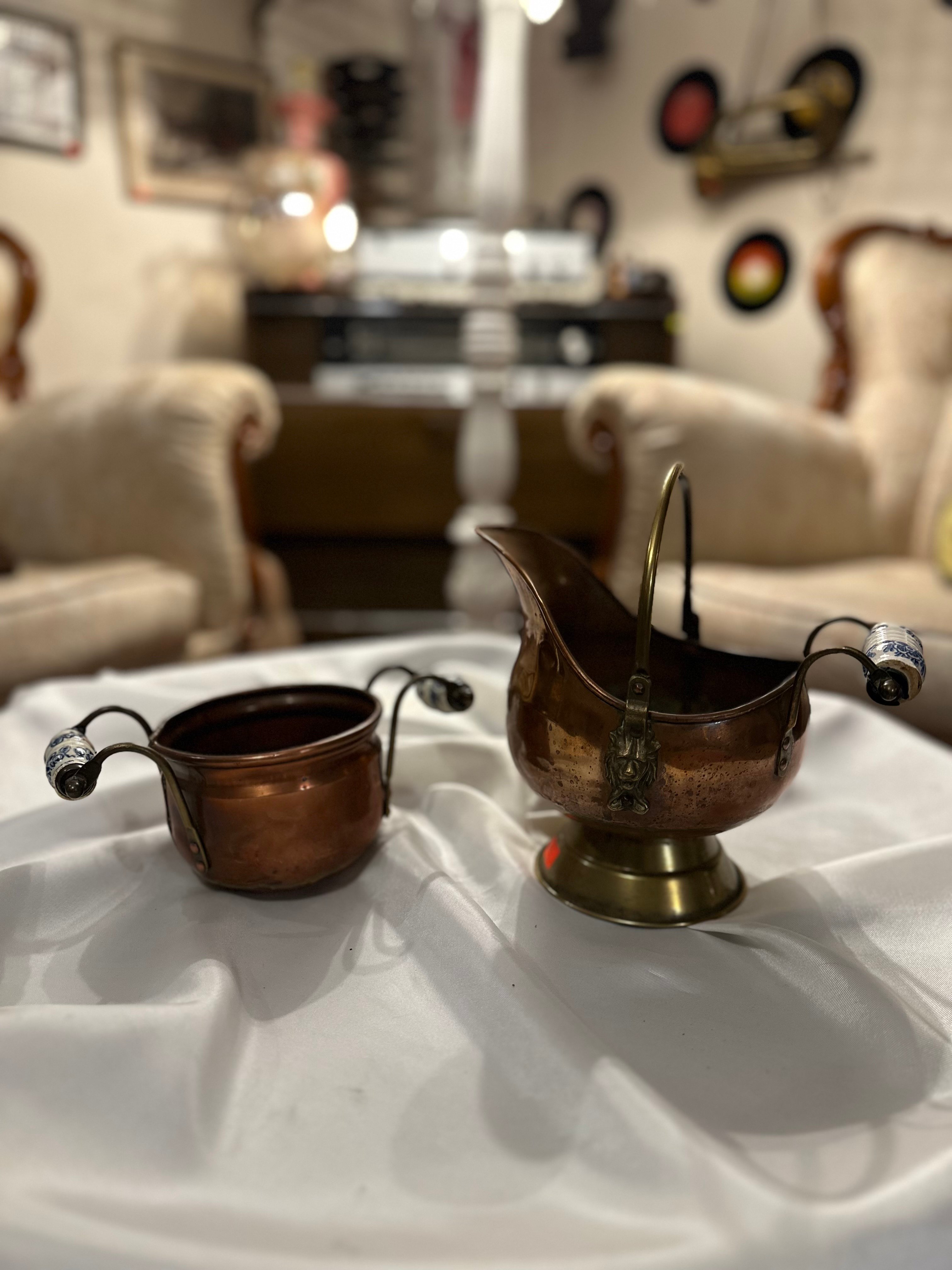 Fransız Kulplu Bakır Kova - 2'li Set  