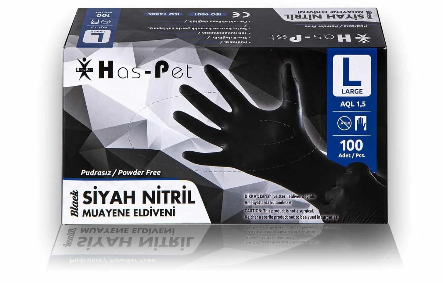 Haspet Siyah Nitril Muayene Eldiveni - Pudrasız 100 Adet