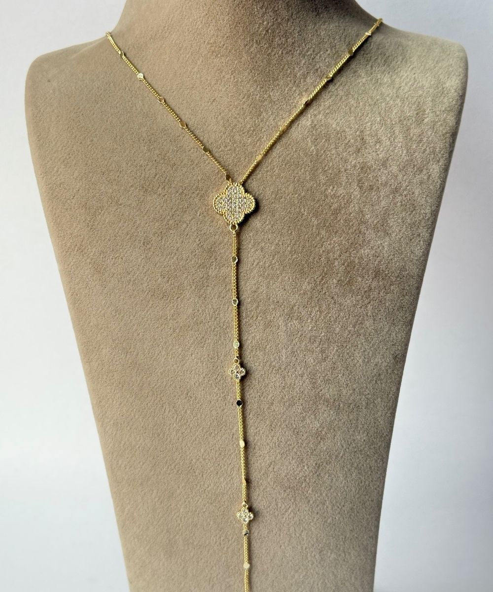 Işıltılı Yonca Motifli Y Kolye