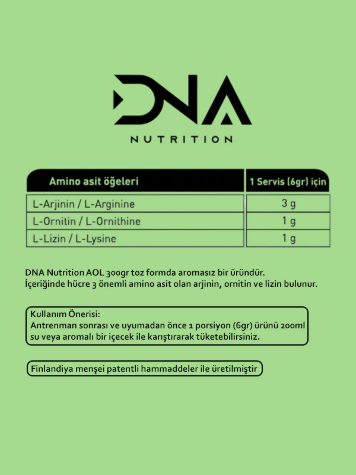 DNA Nutrition AOL (Arjinin, ornitin ve lizin) 300gr