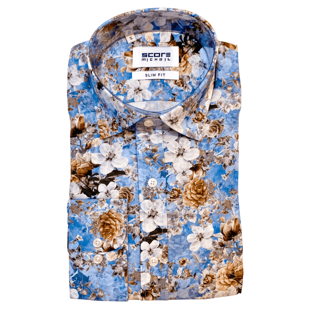 Italian Style Slim Fit Blue Floral Shirt