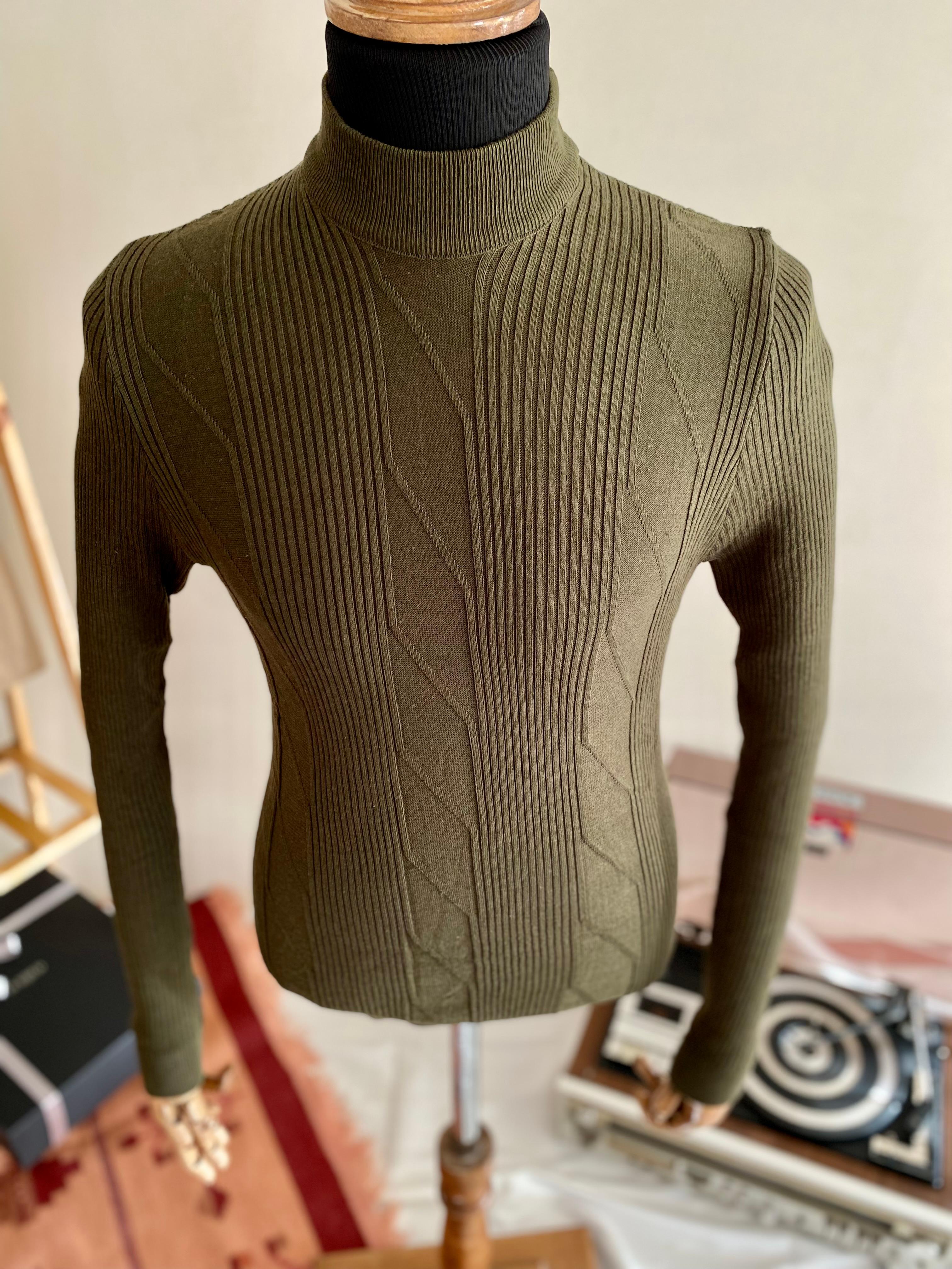 Italian Style Slim Fit Men's Half Heron Neck Knitwear Green