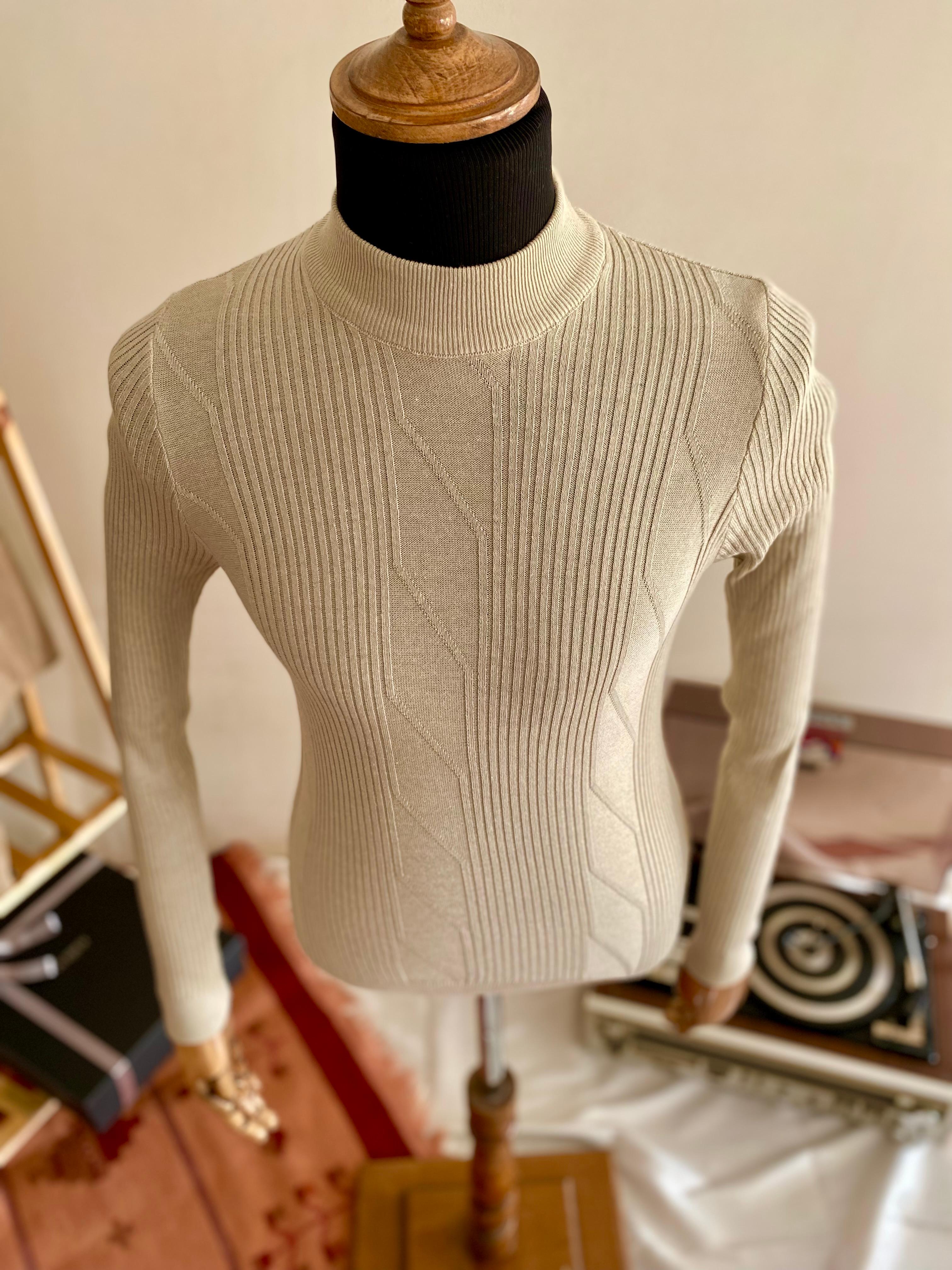 Italian Style Slim Fit Men's Half Turtleneck Knitwear Ecru