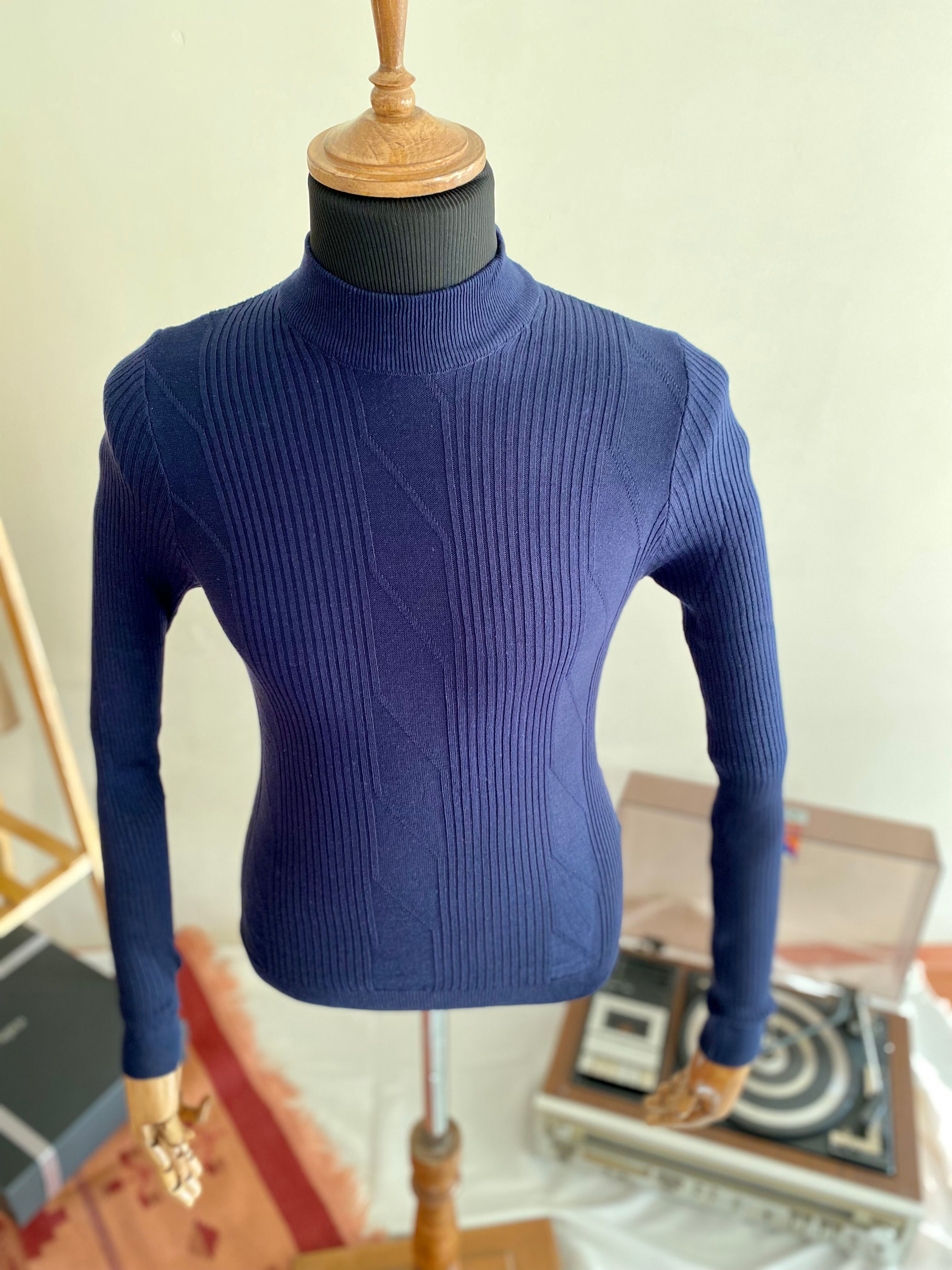 Italian Style Slim Fit Men's Half Turtleneck Knitwear Navy Blue