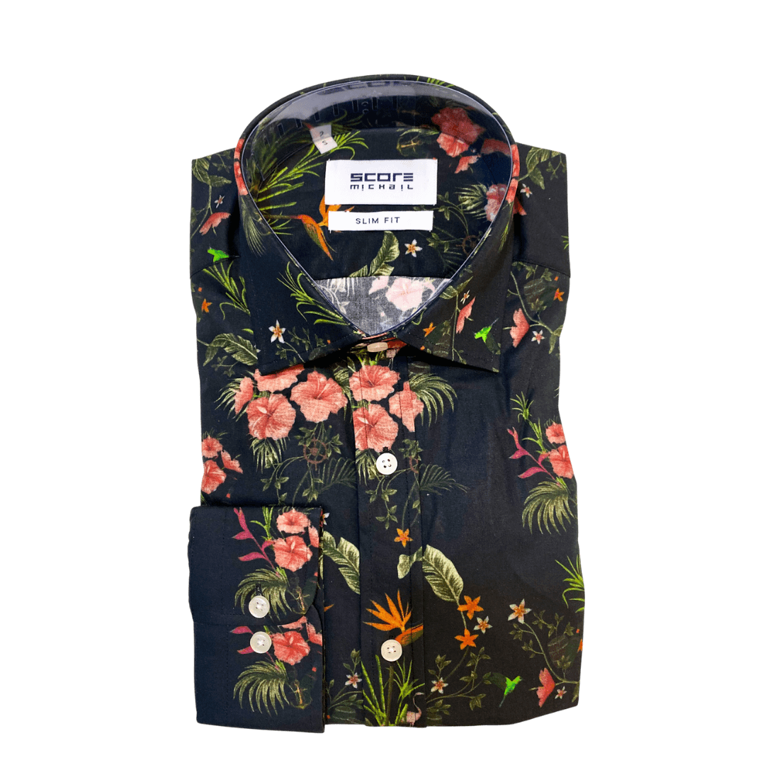 Italian Style Slim Fit Black Floral Shirt