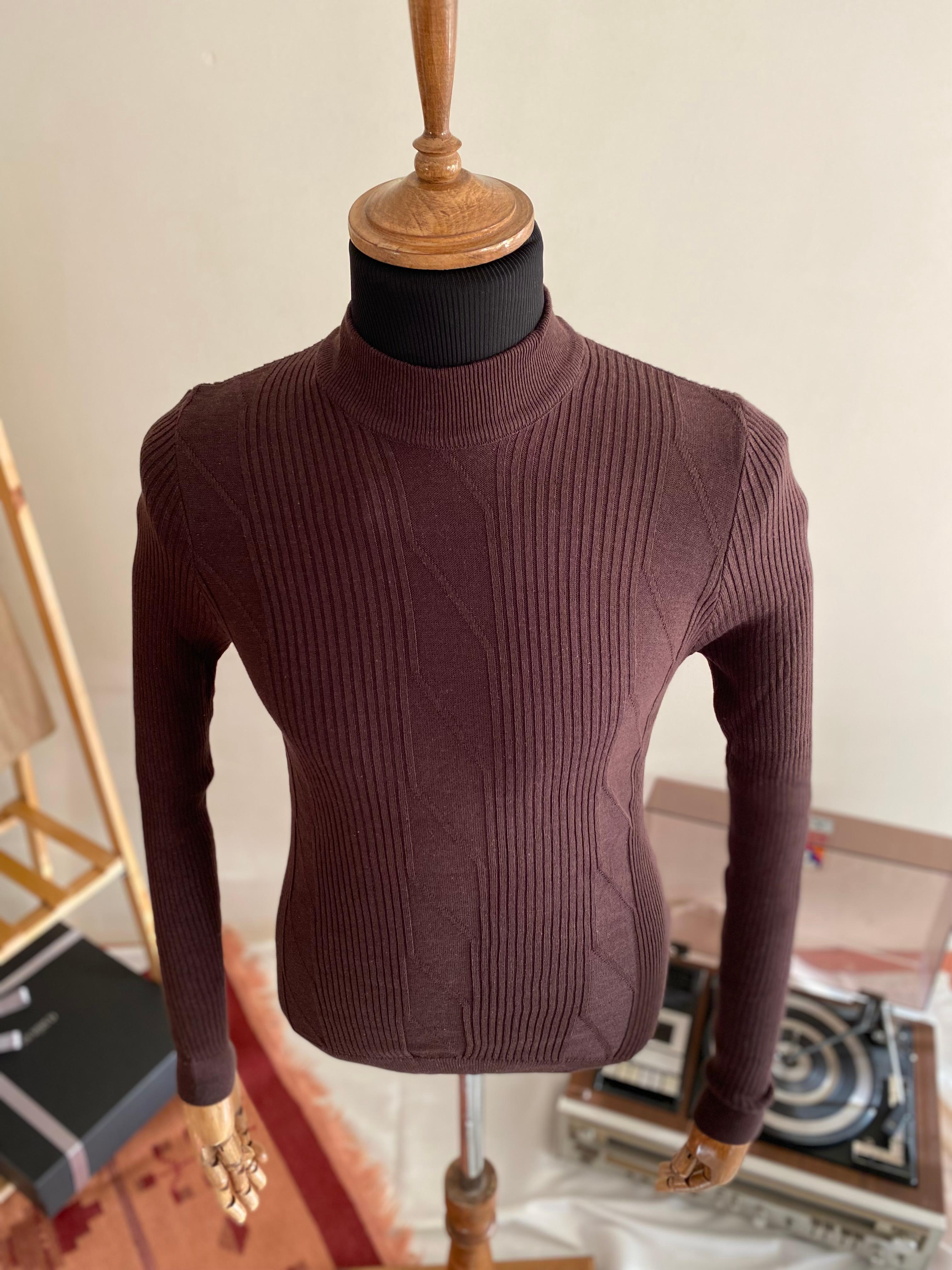 Italian Style Slim Fit Men's Half Turtleneck Knitwear Brown