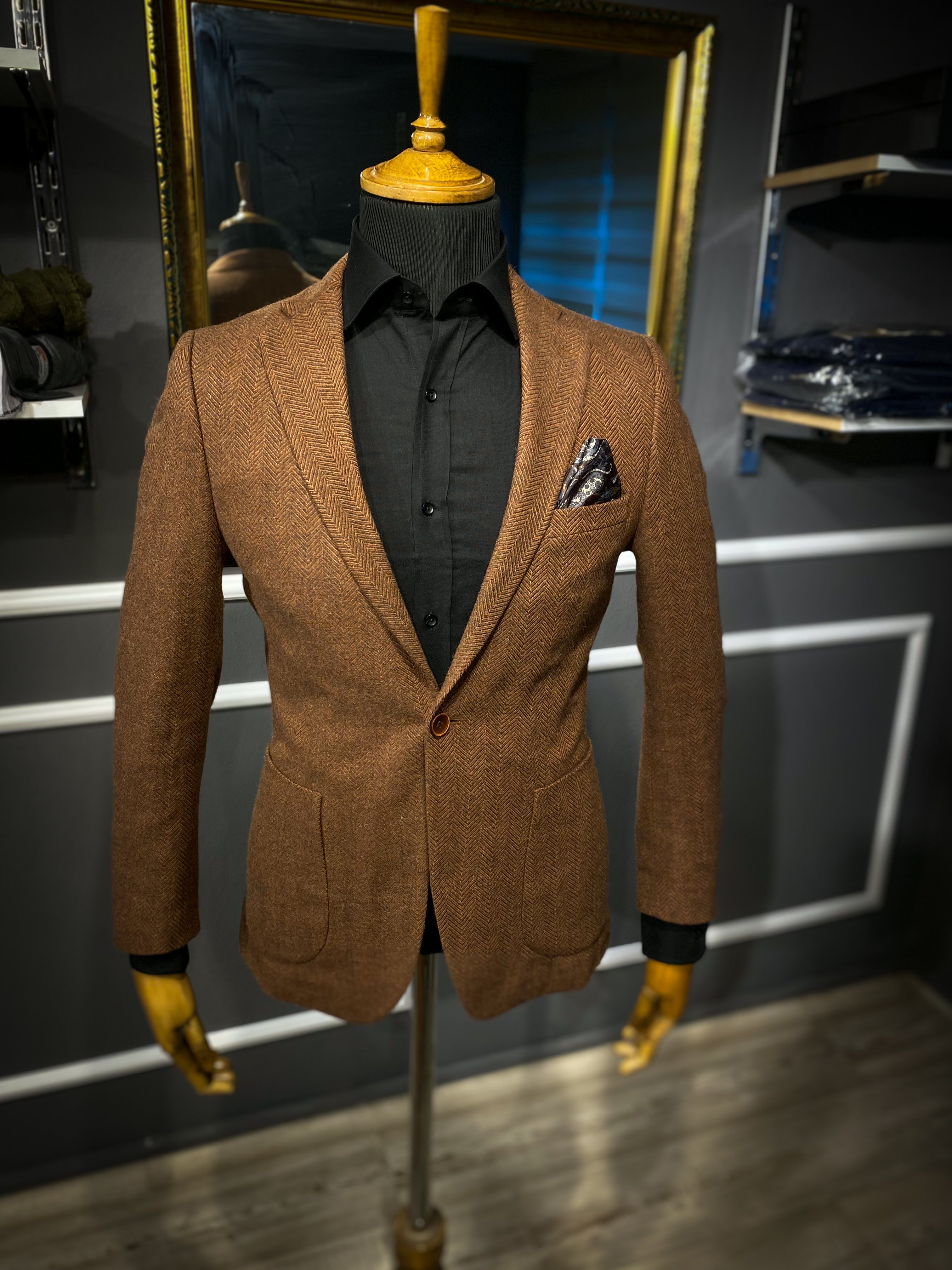 Italian Style Slim Fit Men's Wool Jacket Cinnamon