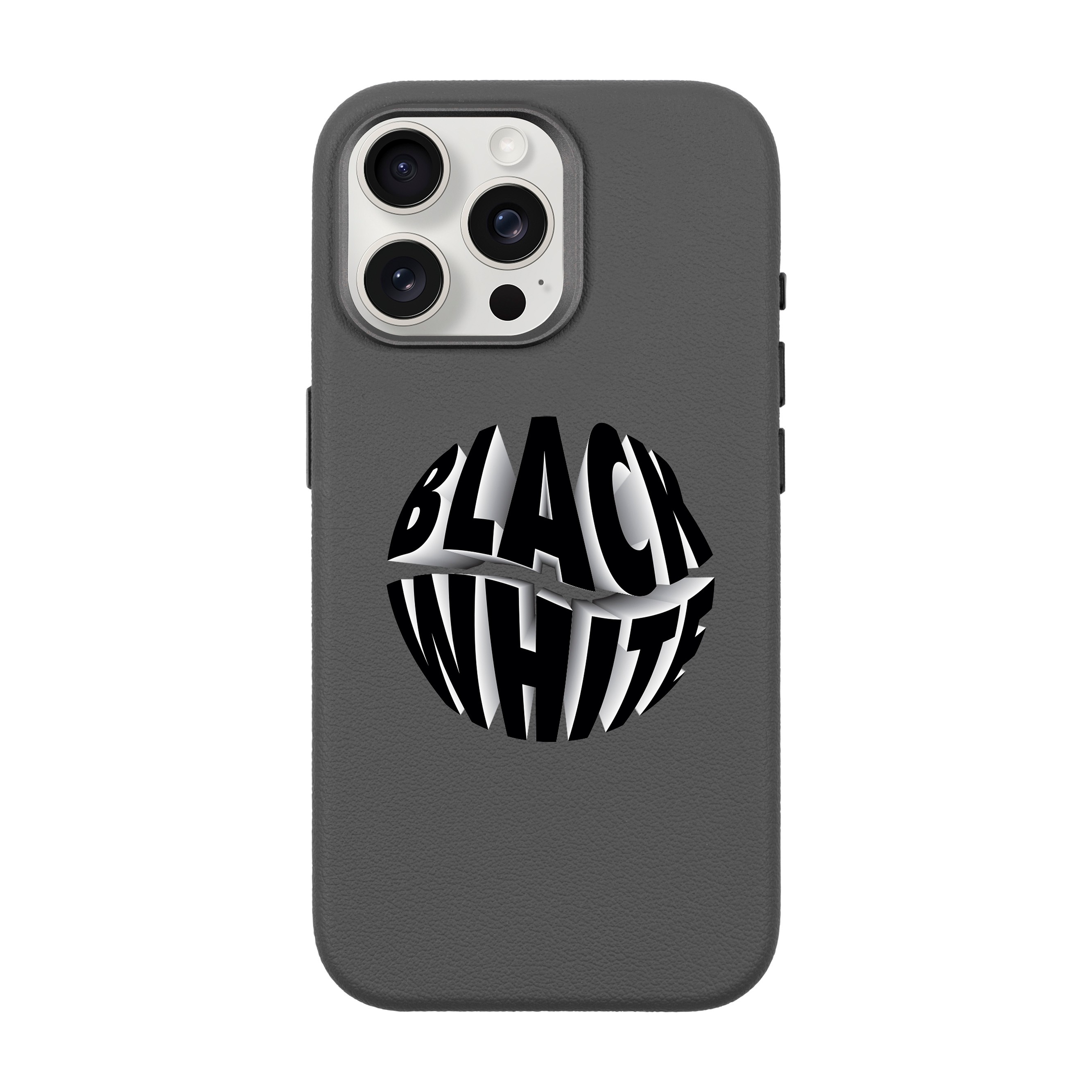 BLACK WHITE-iPhone Leather 15 Premium Case with MagSafe