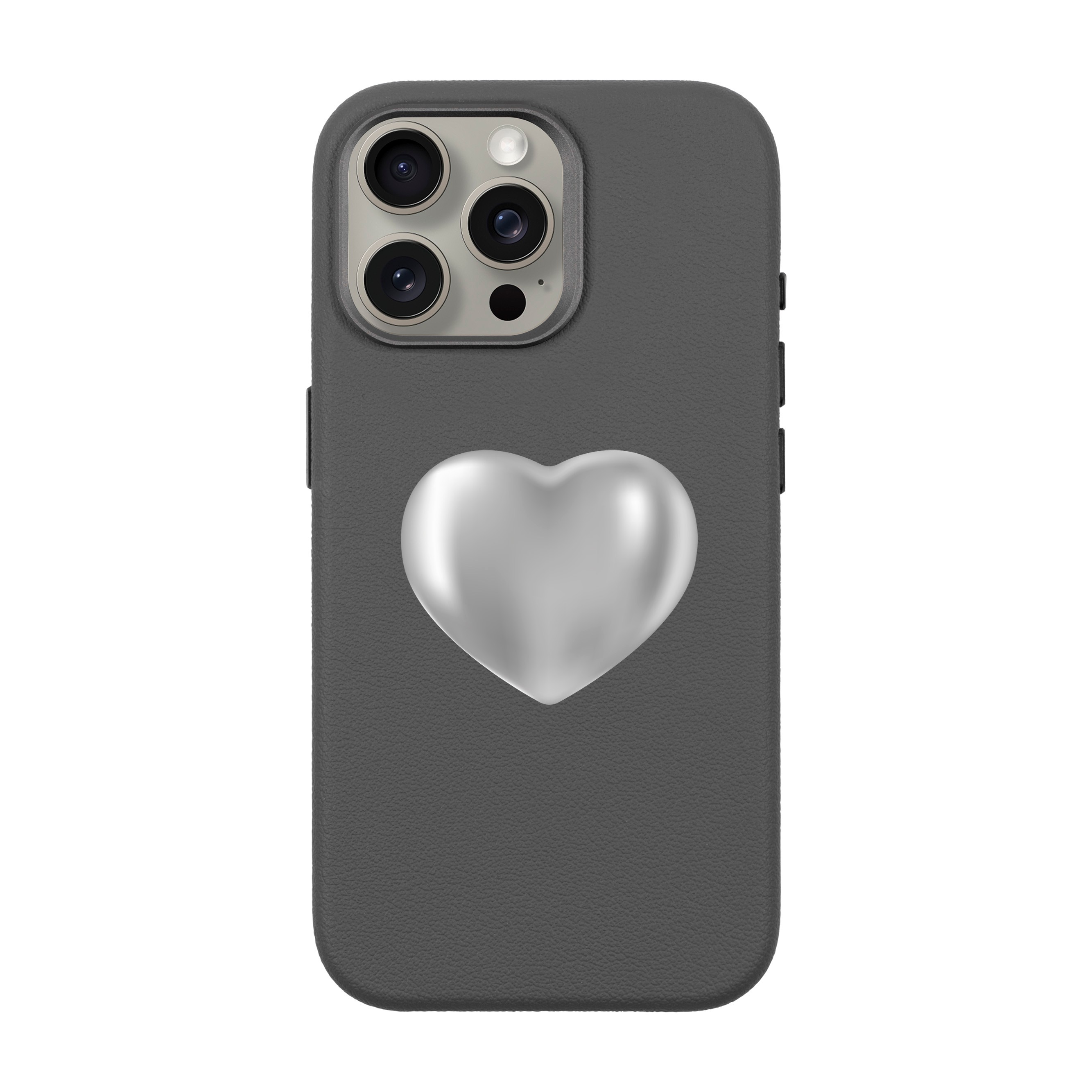 SILVER HEART-iPhone Leather 15 Premium Case with MagSafe