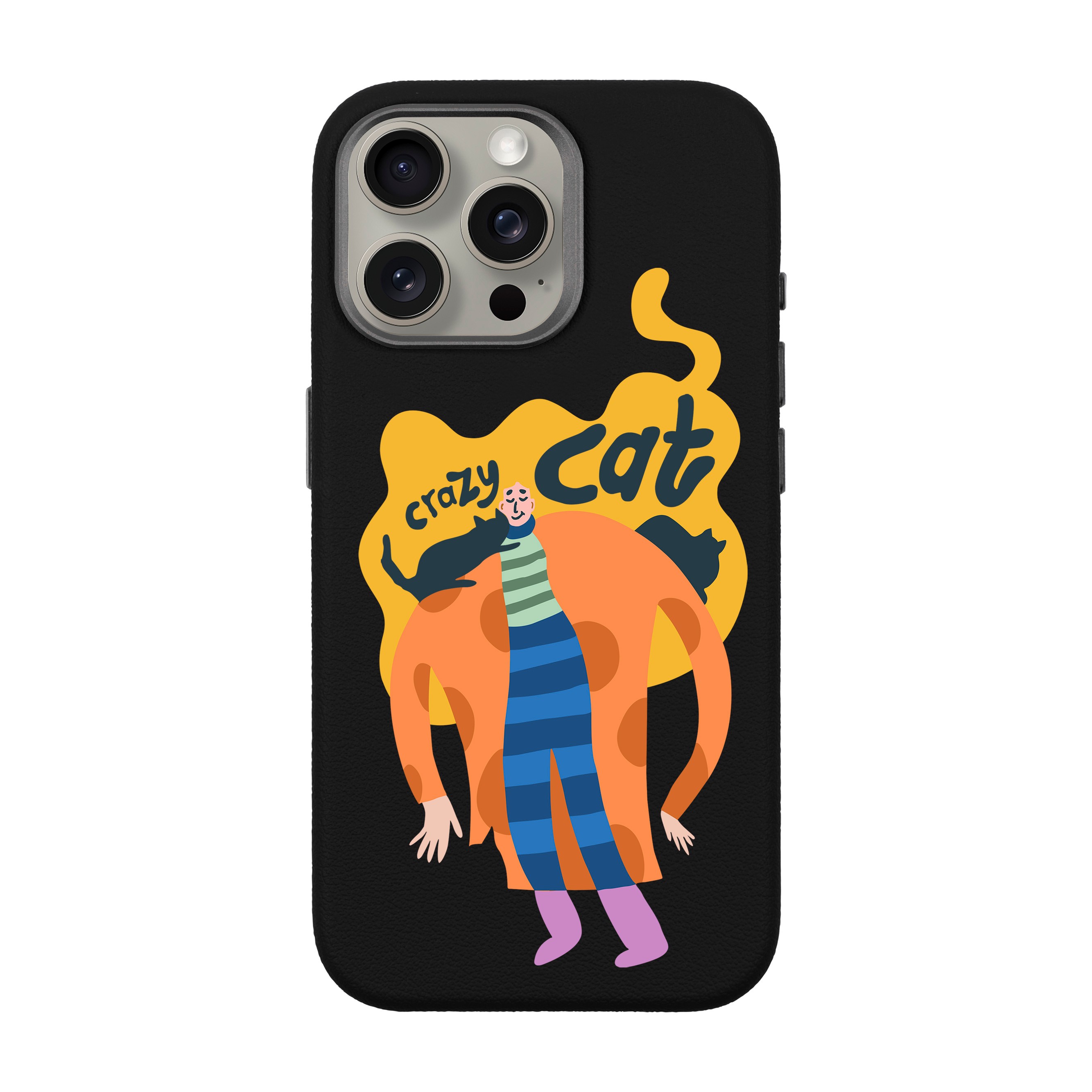 CRAZY CAT-iPhone Leather 15 Premium Case with MagSafe