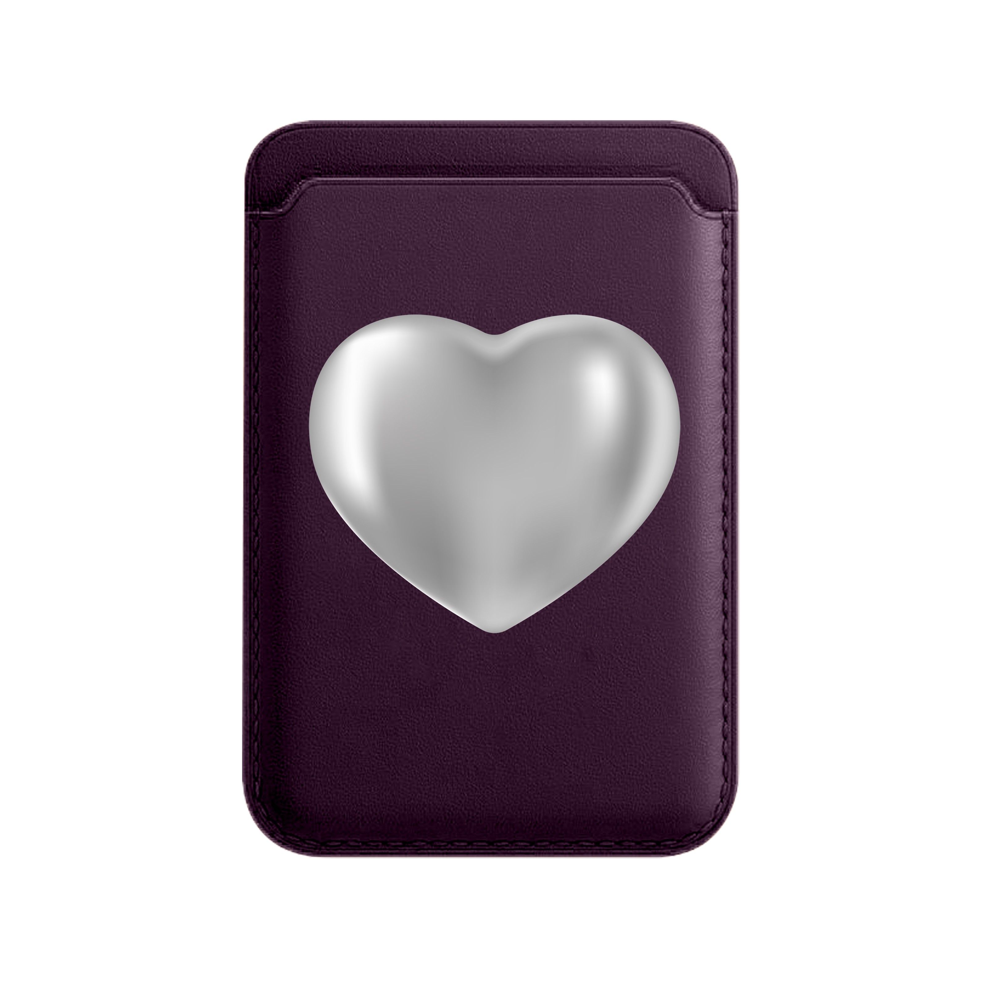 Silver Heart-Leather Wallet MagSafe