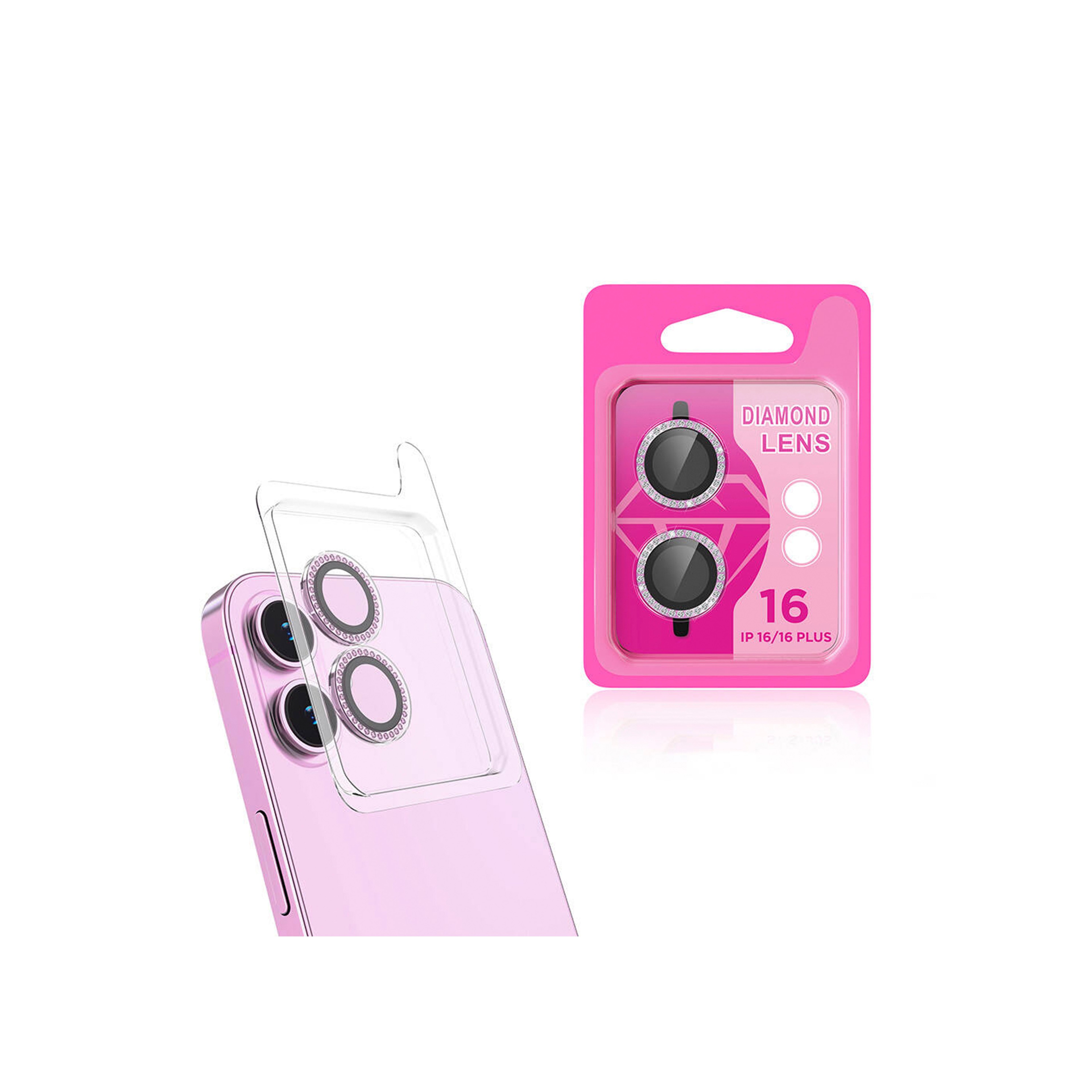 Apple iPhone 16 Plus Diamond Kamera Lens Koruyucu - Pembe