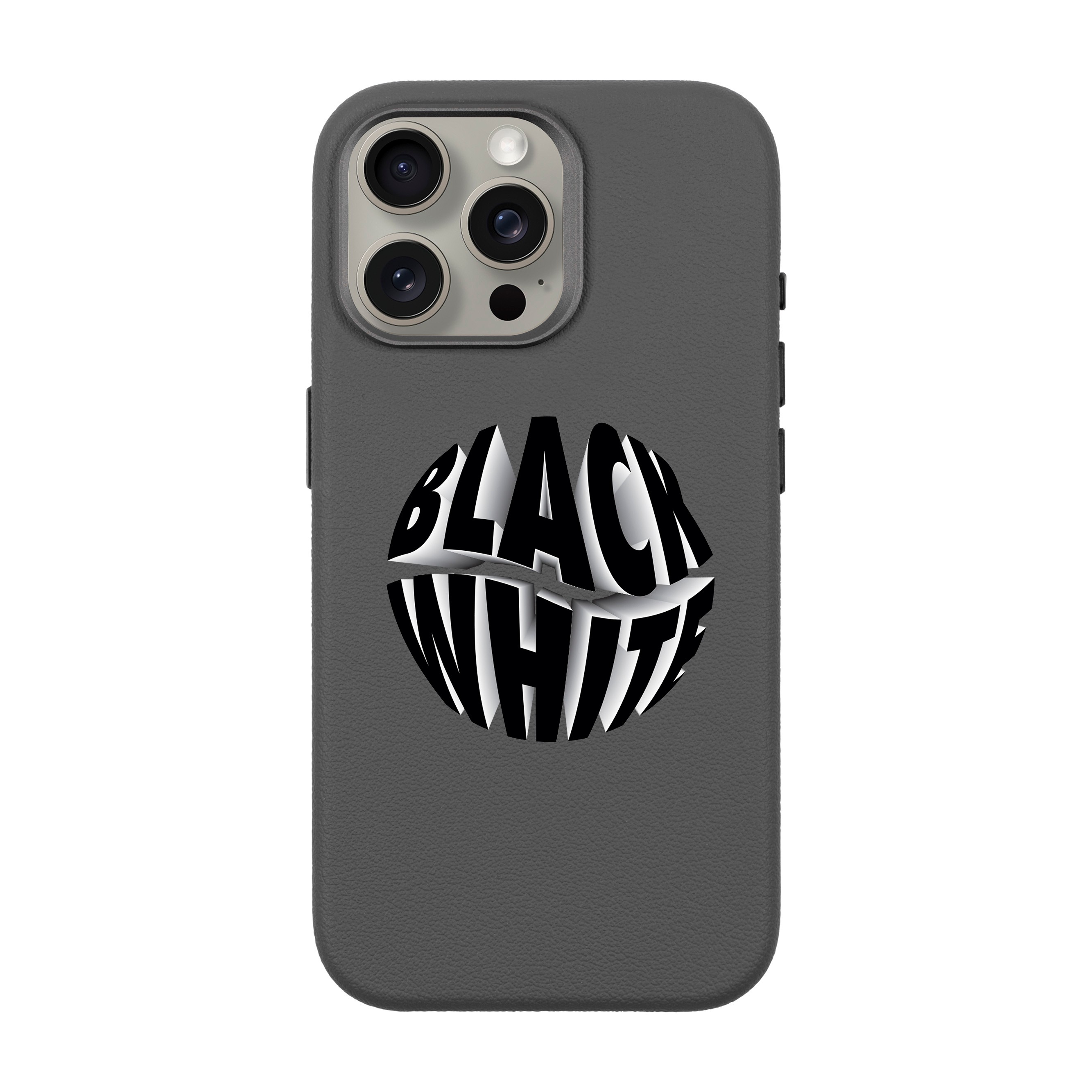 BLACK WHITE-iPhone Leather 15 Premium Case with MagSafe