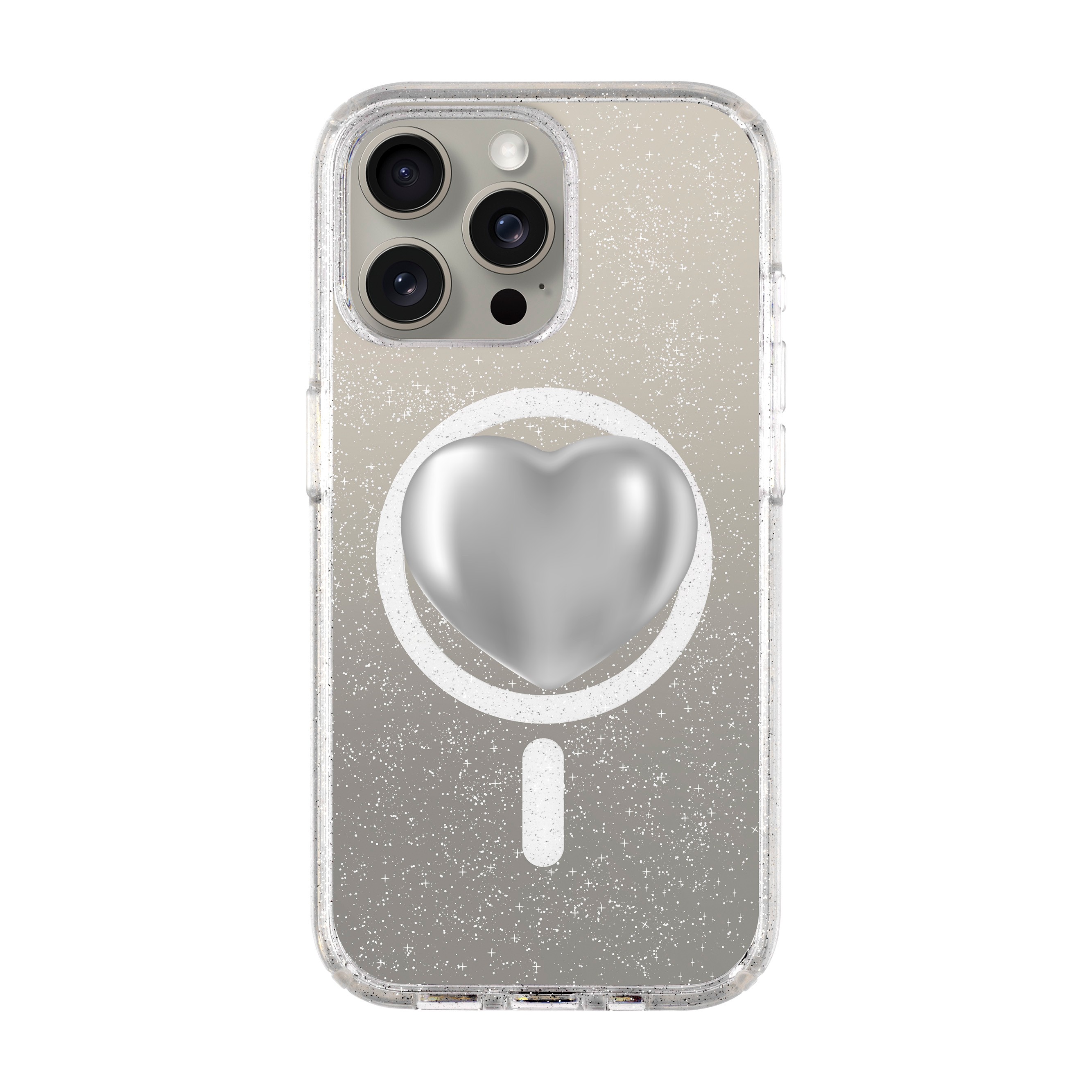 SILVER HEART-iPhone Shiny Case with MagSafe