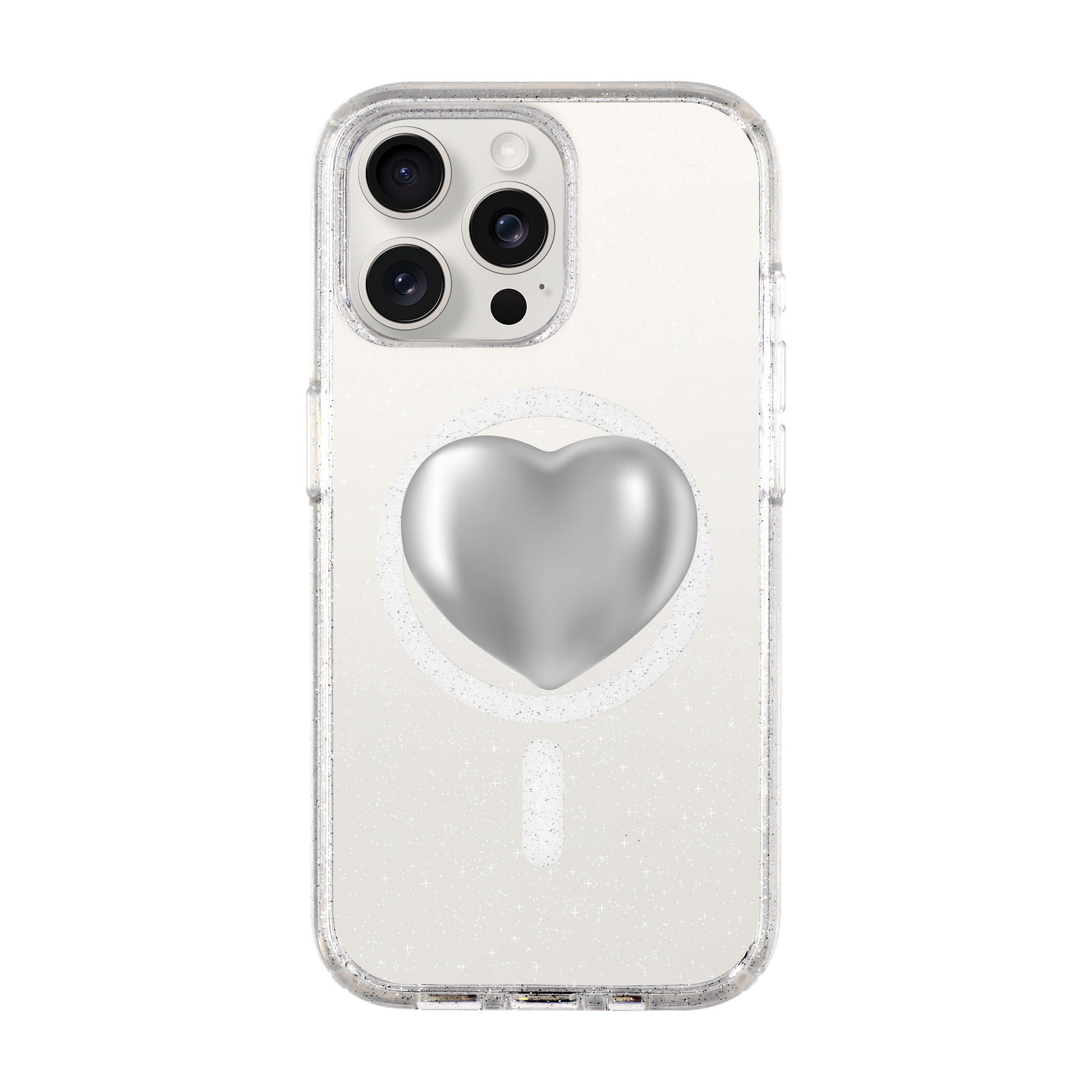 SILVER HEART-iPhone Shiny Kılıf MagSafe Özellikli