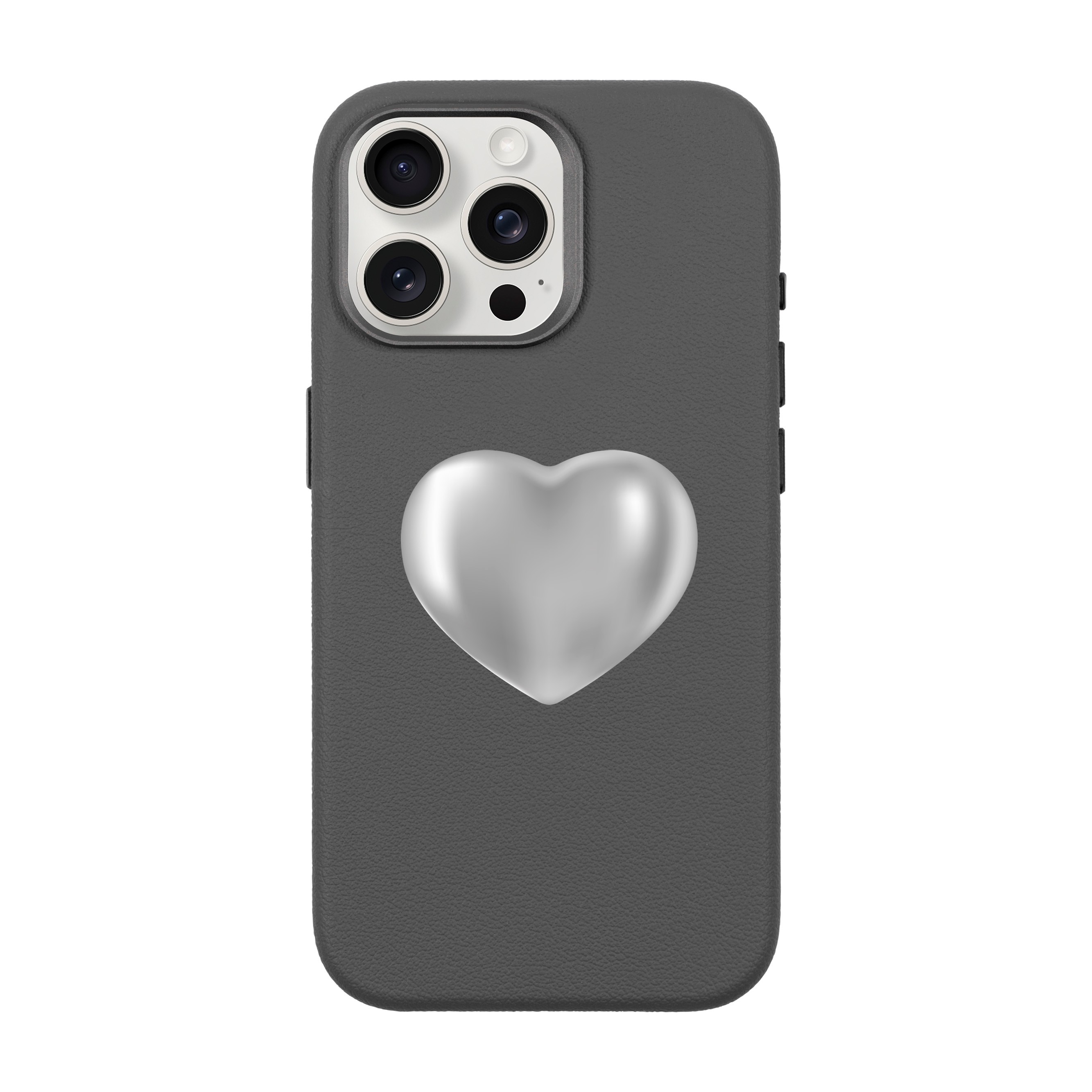 SILVER HEART-iPhone Leather 15 Premium Case with MagSafe